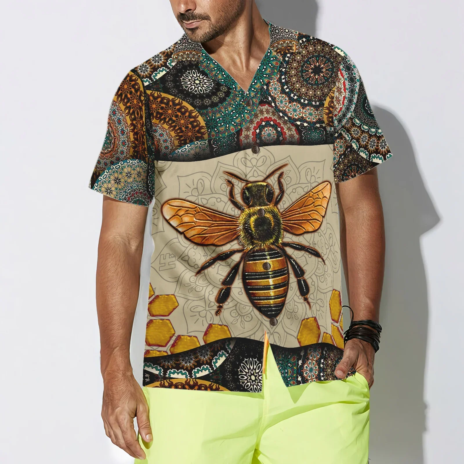 Boho Mandala Bee Hawaiian Shirt, Summer Aloha Shirts For Men Women, Perfect Gift For Husband, Wife, Boyfriend, Friend - Image 4