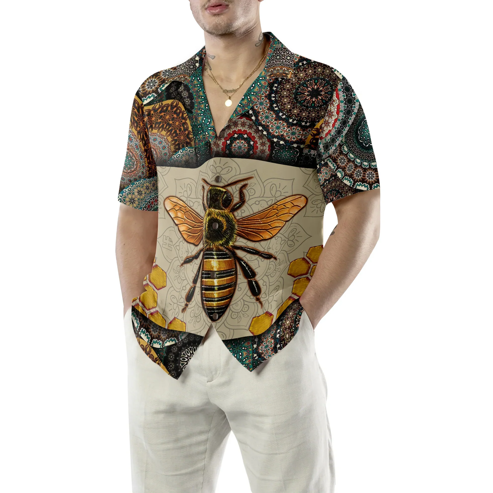 Boho Mandala Bee Hawaiian Shirt, Summer Aloha Shirts For Men Women, Perfect Gift For Husband, Wife, Boyfriend, Friend - Image 5
