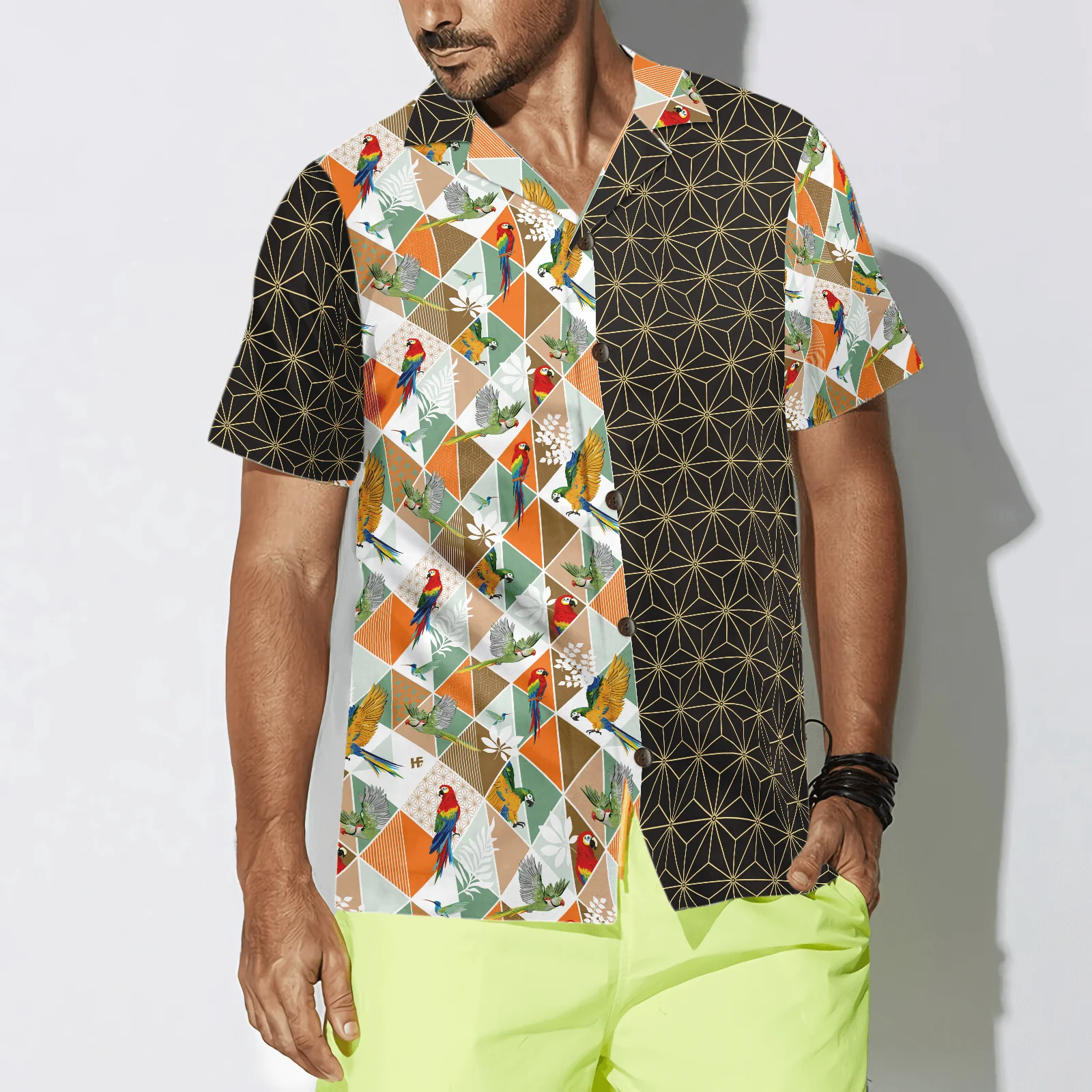 Bold Geometric Parrot Palm Hawaiian Shirt, Colorful Summer Aloha Shirts For Men Women, Perfect Gift For Husband, Wife, Boyfriend, Friend - Image 4
