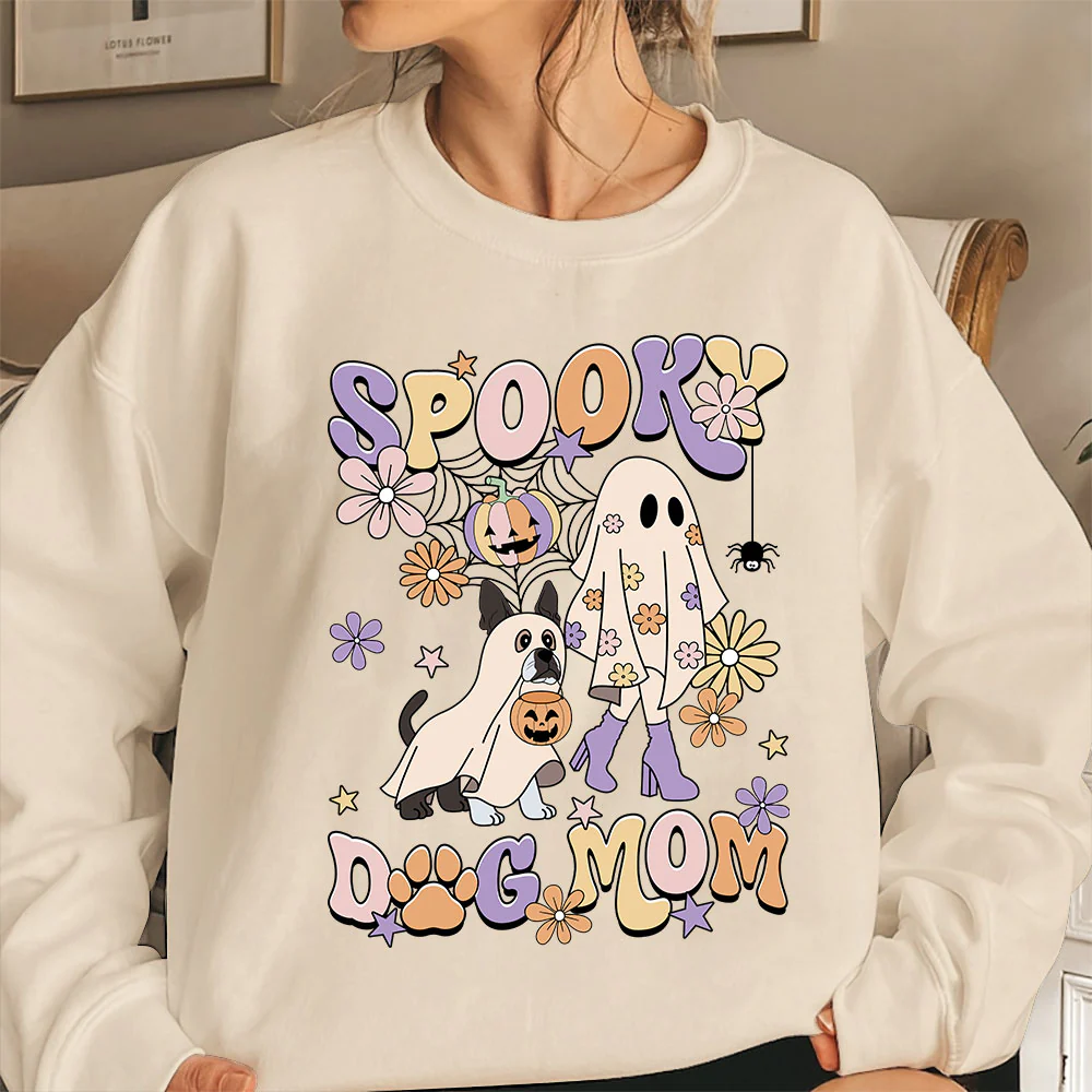 Boston Terrier Sweatshirt, Spooky Dog Mom Boston Terrier Shirt, Boston Terrier Halloween Sweatshirt - Image 4