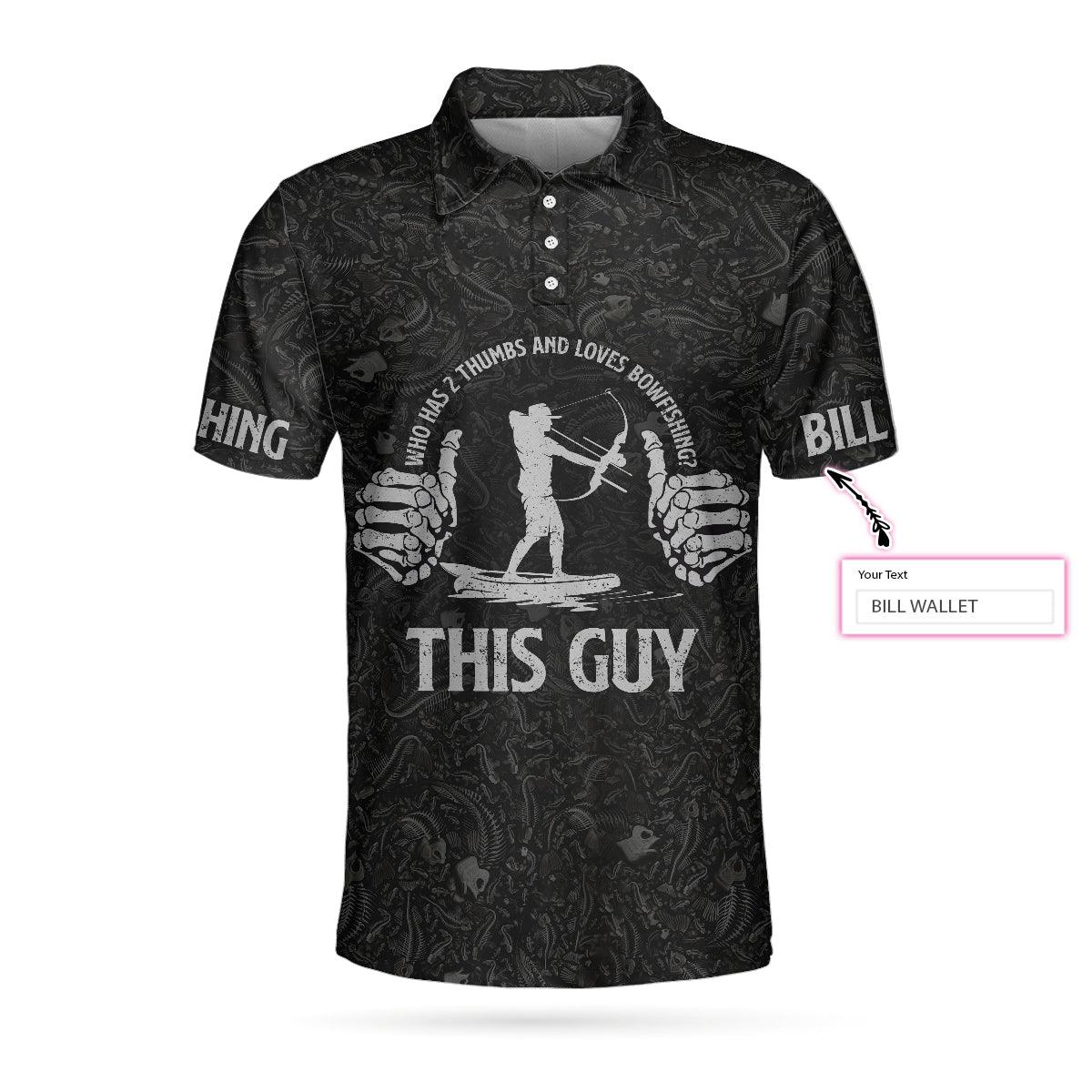 Bowfishing Polo Shirt For Men, Who Has 2 Thumbs And Loves Bowfishing Custom, Fish Skeleton Pattern Archer Reaper Polo Shirt, Best Fishing Shirt For Men - Image 4