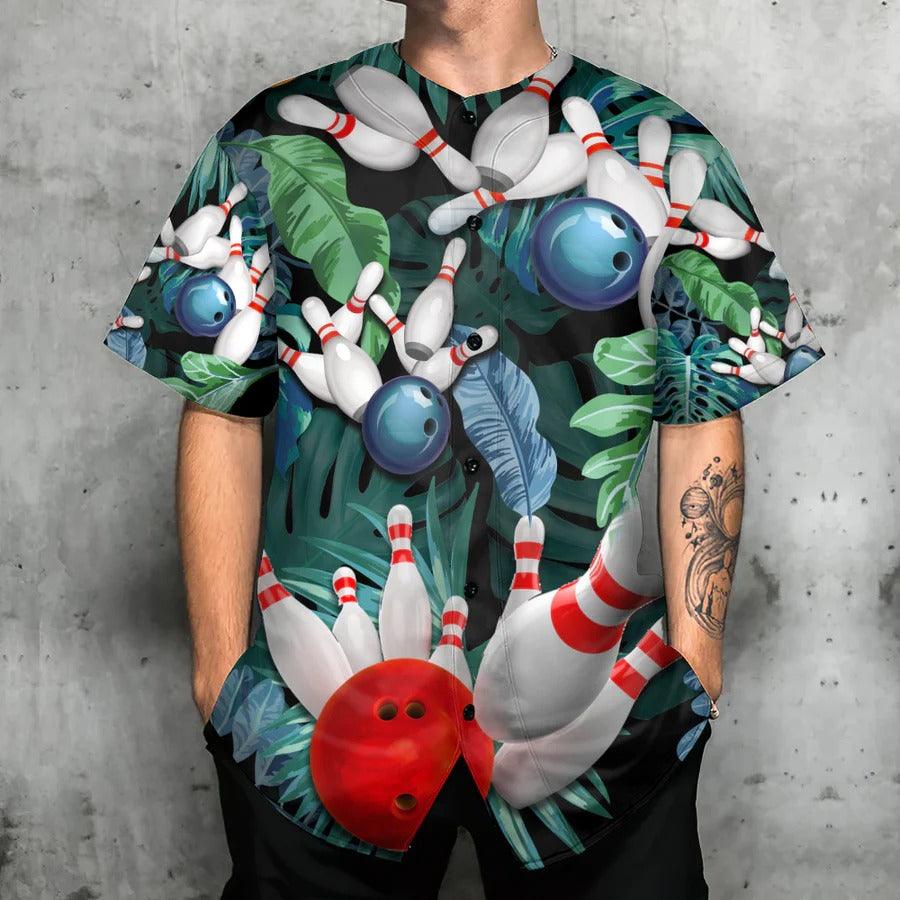 Bowling Baseball Jersey, Bowling Tropical Leaf I'm So Happy Baseball Tee Jersey Shirt For Men And Women - Perfect Gift For Bowling Lovers, Bowlers - Image 2