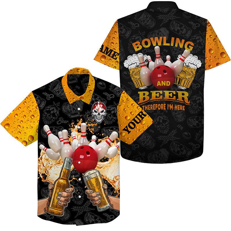 Bowling Beer Hawaiian Shirt  Custom Name, Funny Skull Bowling Personalized Hawaiian Shirts For Men Women, Bowling Lovers, Team, Therefore I'm Here - Image 2
