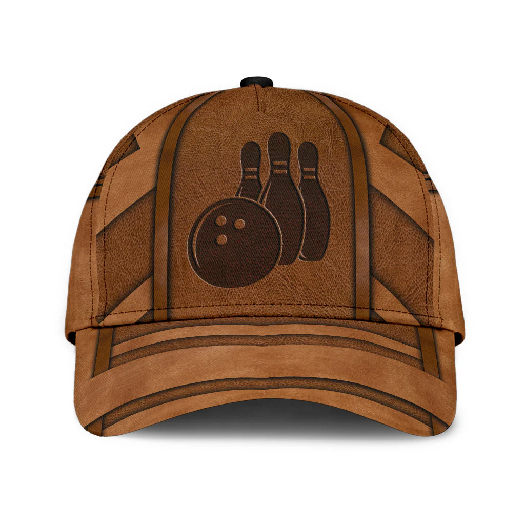 Bowling Leather Texture Classic Cap, Bowling Brown Cap Hat For Team Men Women Bowlers HN14