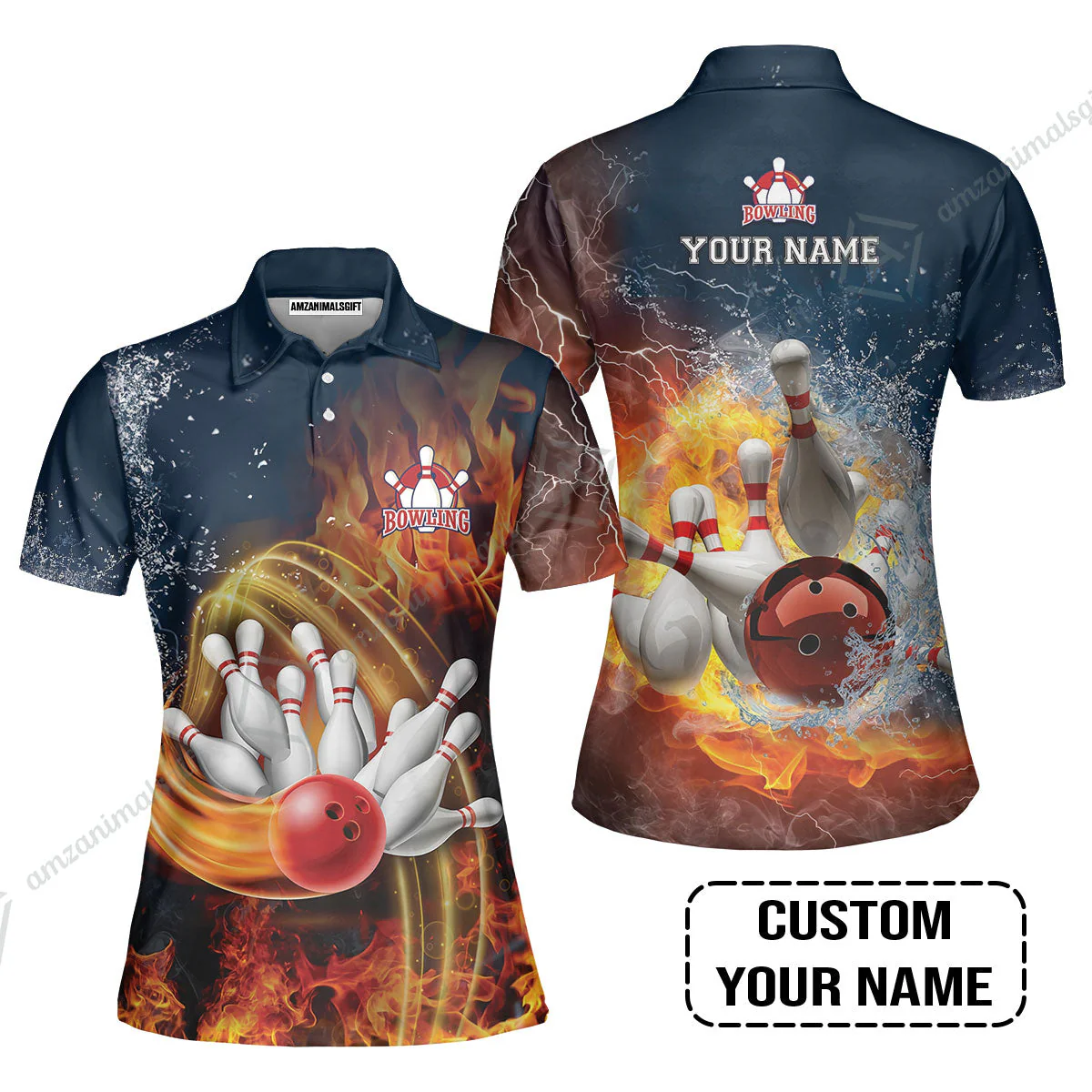 Bowling Custom Bowling Jersey - Custom Name Red Bowl And Pins In Water And Fire Personalized Bowling Jersey - Image 6
