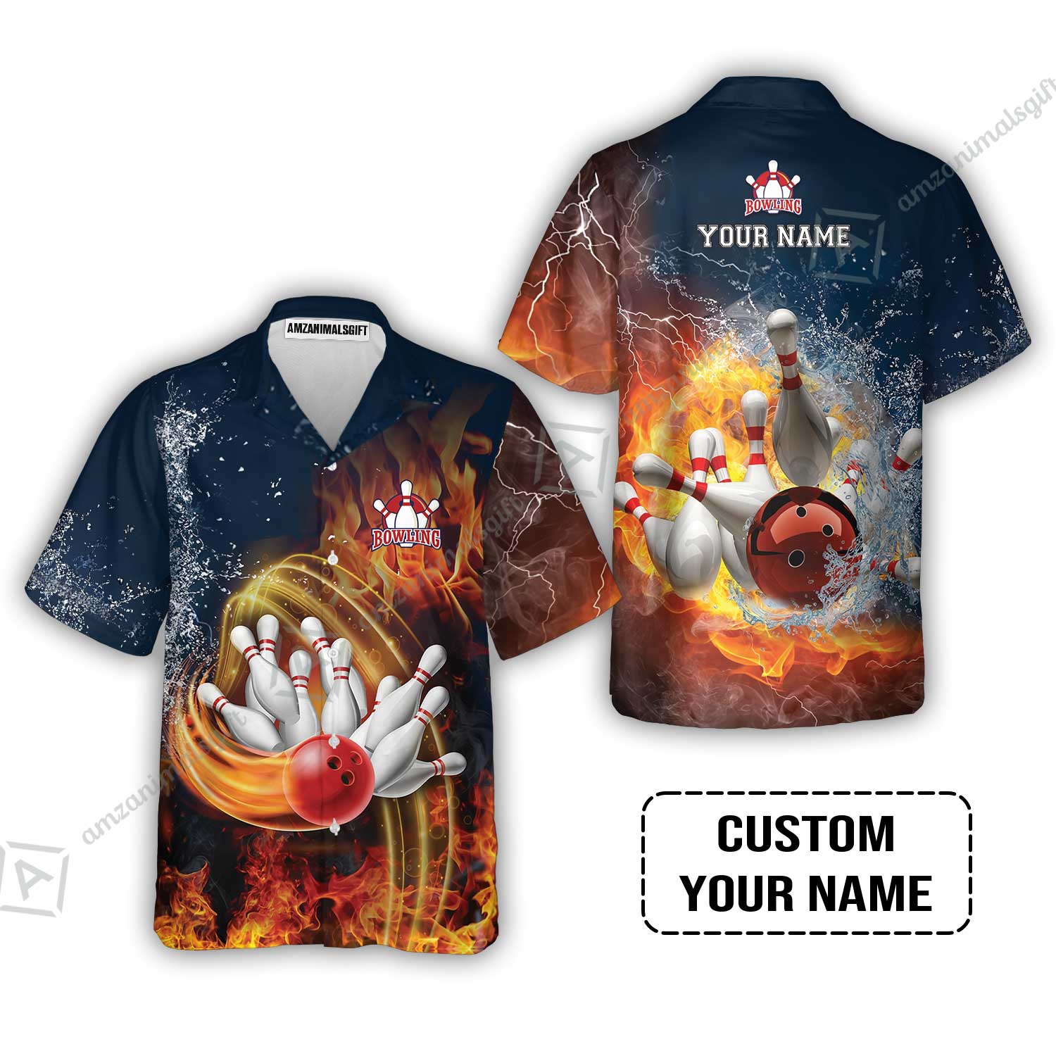 Bowling Custom Bowling Jersey - Custom Name Red Bowl And Pins In Water And Fire Personalized Bowling Jersey - Image 7