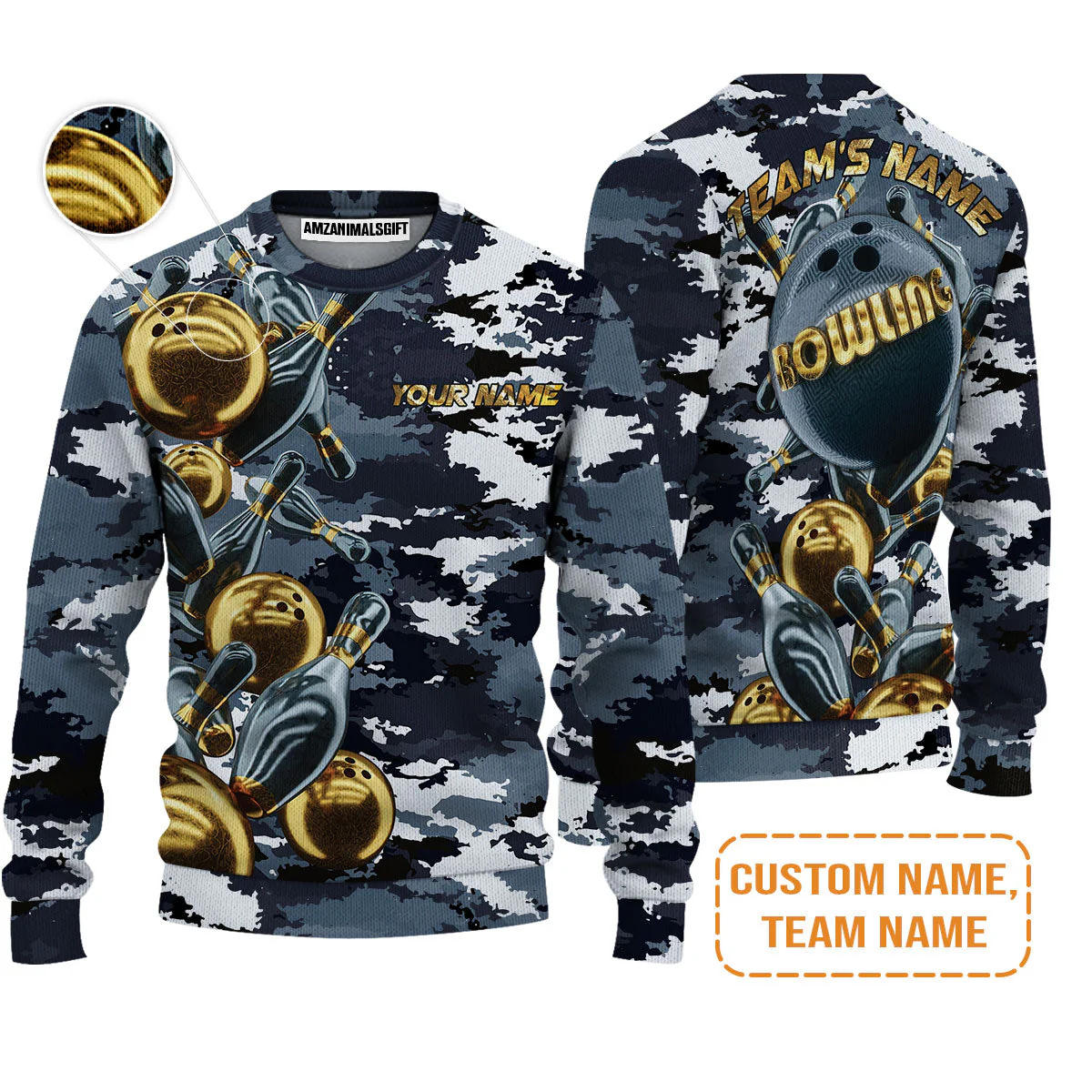 Bowling Custom Hoodie - Camo Navy Bowling Team Custom Bowling Hoodie - Image 3