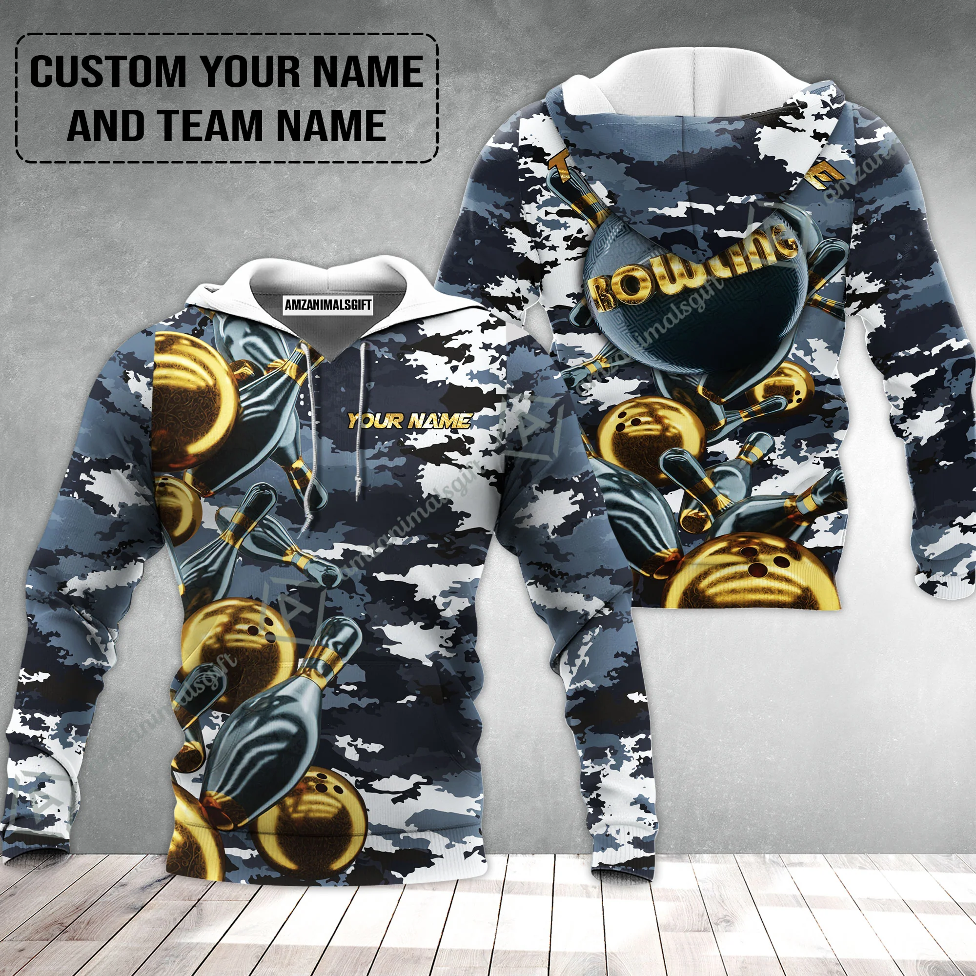 Bowling Custom Hoodie - Custom Name Camo Navy Bowling Personalized Hoodie - Image 2