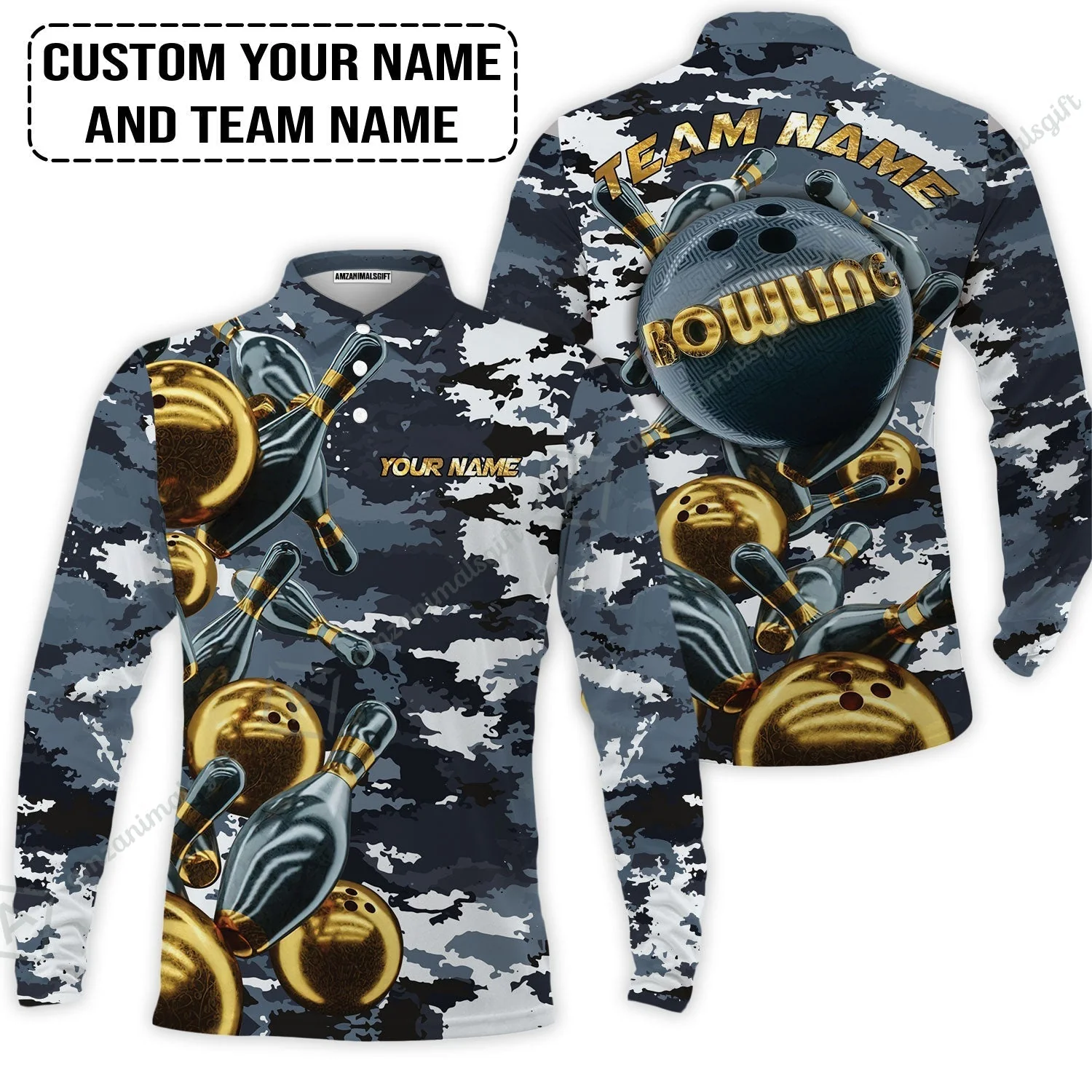 Bowling Custom Hoodie - Custom Name Camo Navy Bowling Personalized Hoodie - Image 4