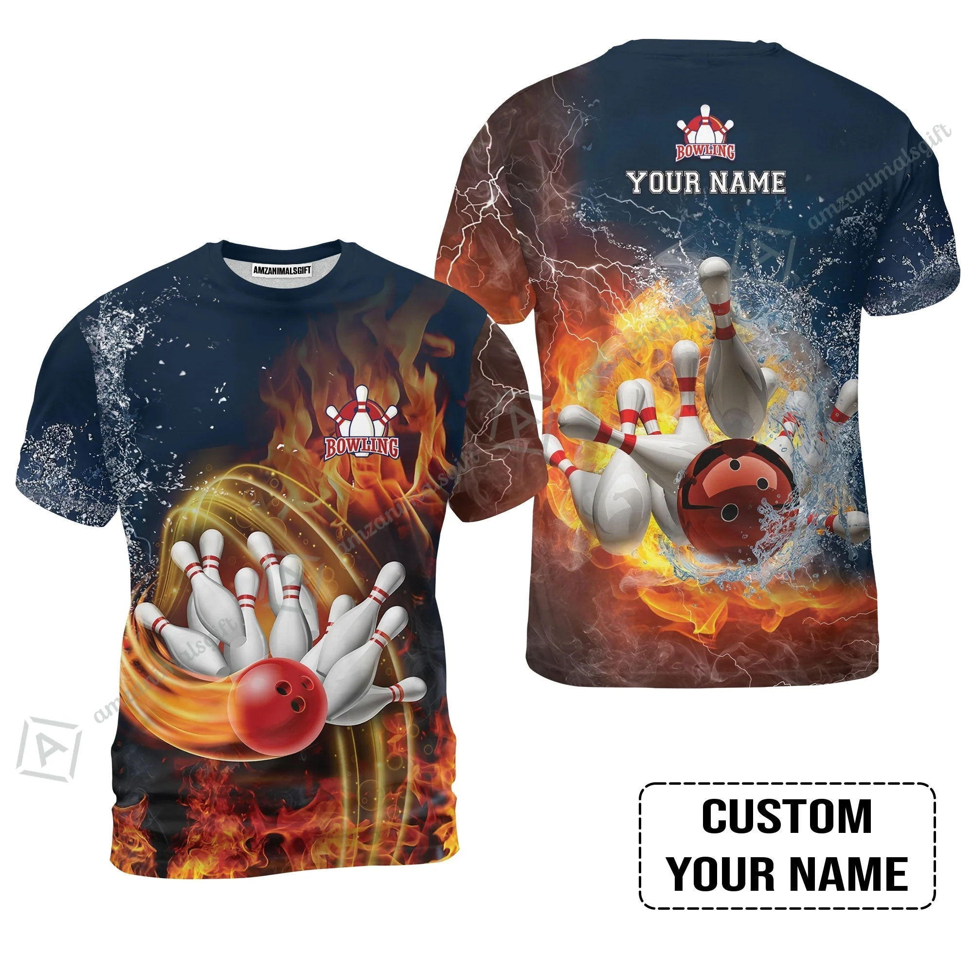 Bowling Custom Hoodie - Custom Name Red Bowl And Pins In Water And Fire Personalized Hoodie - Image 8