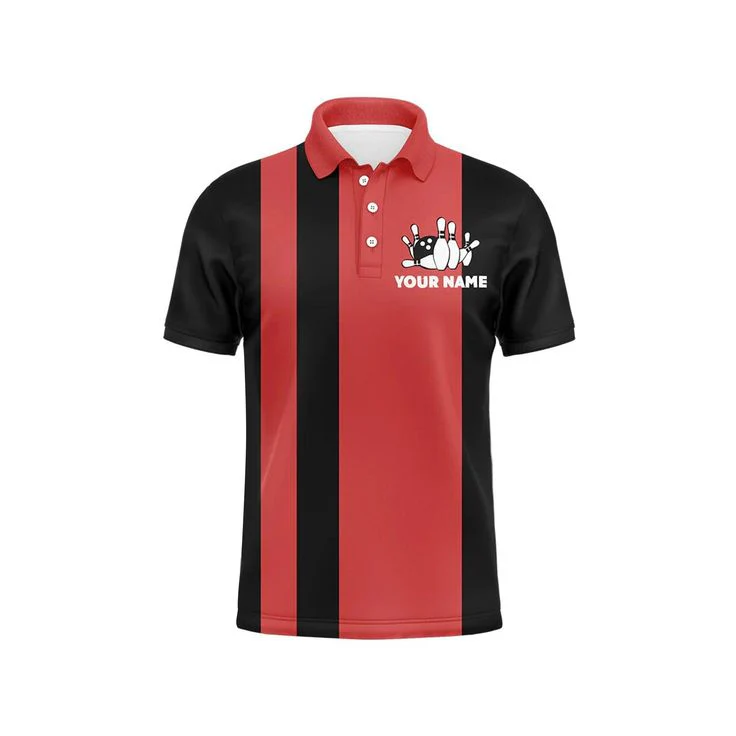 Bowling Custom Men Polo Shirt - Custom Bowling Shirt for Men, Vintage Red & Black Bowling Personalized Bowling Polo Shirt - Perfect Gift For Friend, Family - Image 3