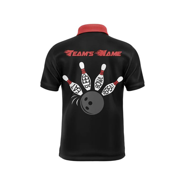 Bowling Custom Men Polo Shirt - Custom Bowling Shirt for Men, Vintage Red & Black Bowling Personalized Bowling Polo Shirt - Perfect Gift For Friend, Family - Image 4