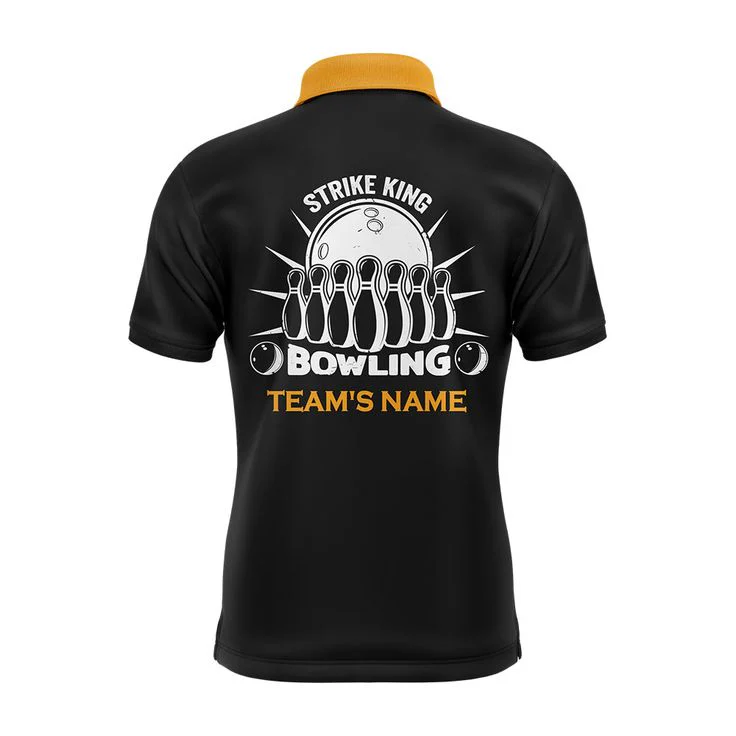 Bowling Custom Men Polo Shirt - Custom Bowling Shirt for Men, Vintage Yellow & Black Personalized Bowling Polo Shirt - Perfect Gift For Friend, Family - Image 3