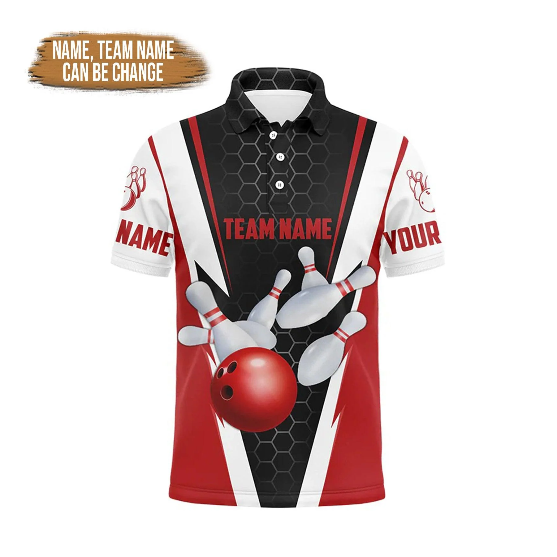 Bowling Custom Men Polo Shirt - Custom Name And Team Name Strike Bowling Ball And Pins Personalized Bowling Polo Shirt - Perfect Gift For Friend, Family