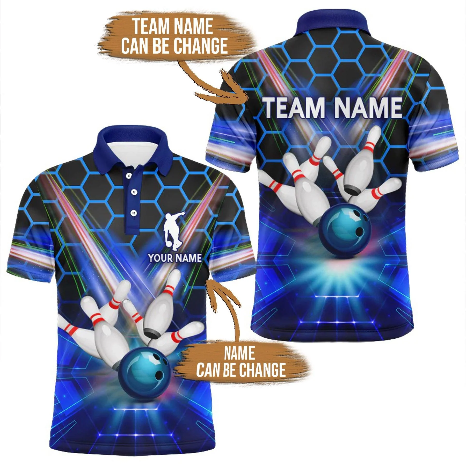 Bowling Custom Men Polo Shirt - Custom Name Blue Personalized Bowling Polo Shirt - Gift For Friend, Family