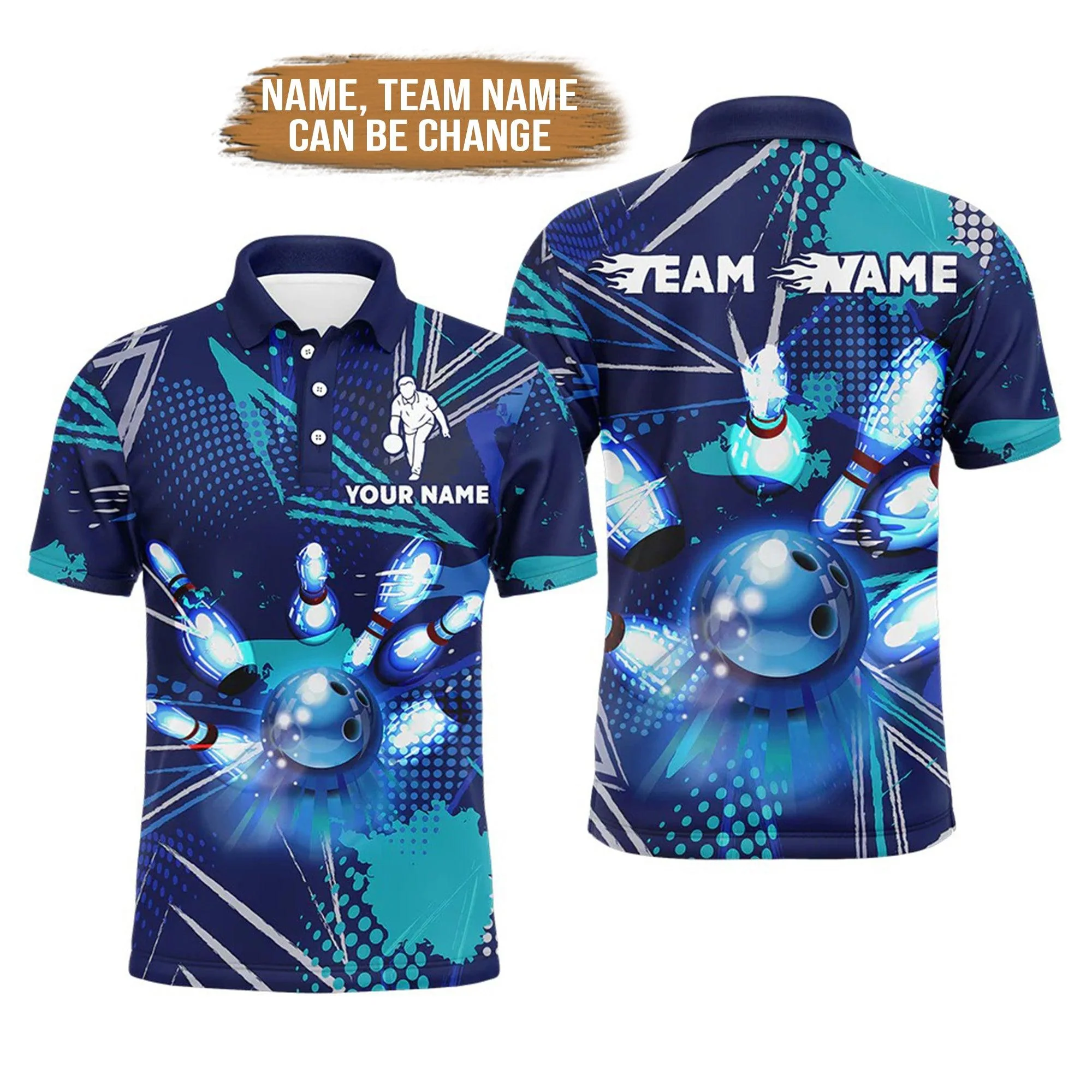 Bowling Custom Men Polo Shirt - Custom Name Blue Personalized Bowling Polo Shirt - Perfect Gift For Friend, Family