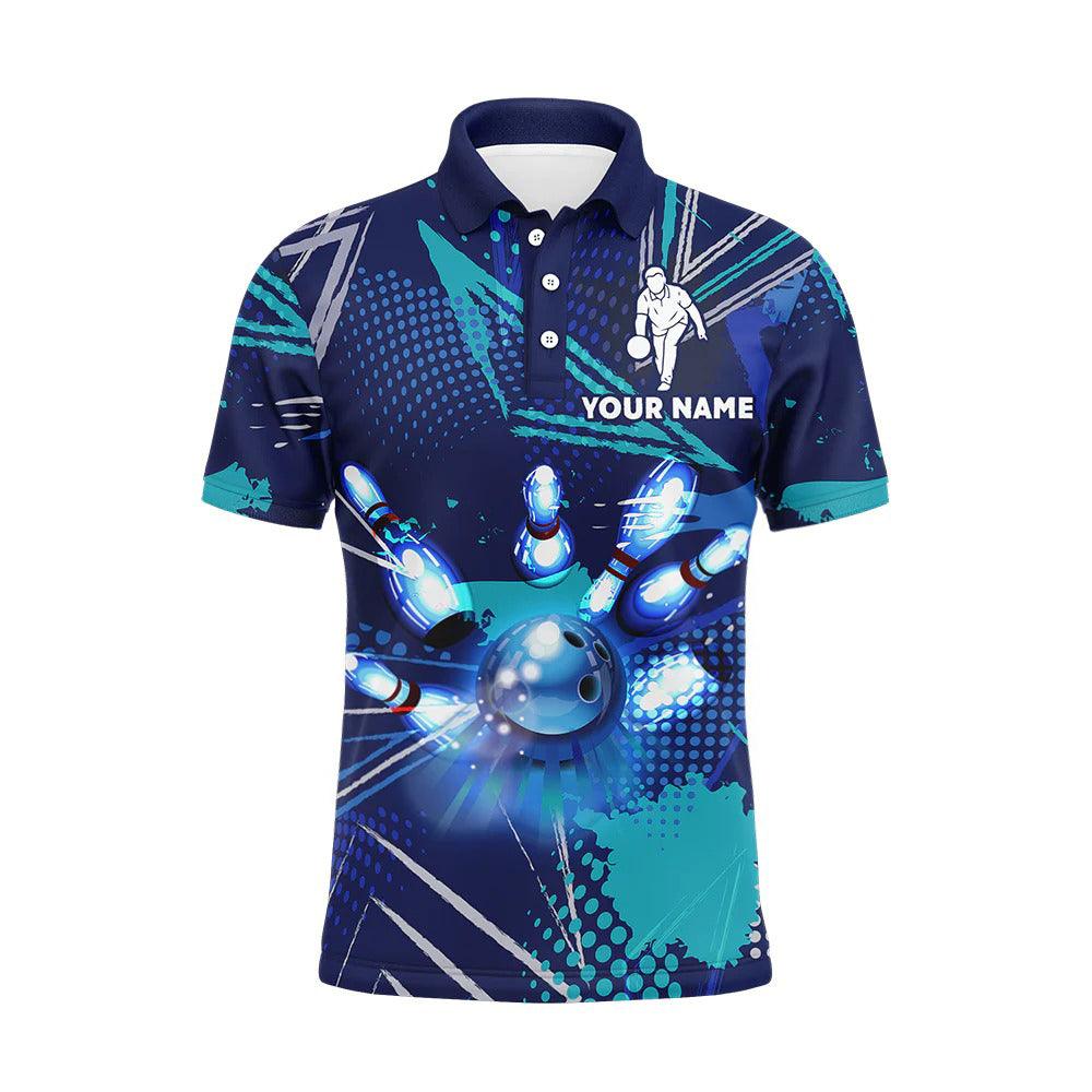 Bowling Custom Men Polo Shirt - Custom Name Blue Personalized Bowling Polo Shirt - Perfect Gift For Friend, Family - Image 3