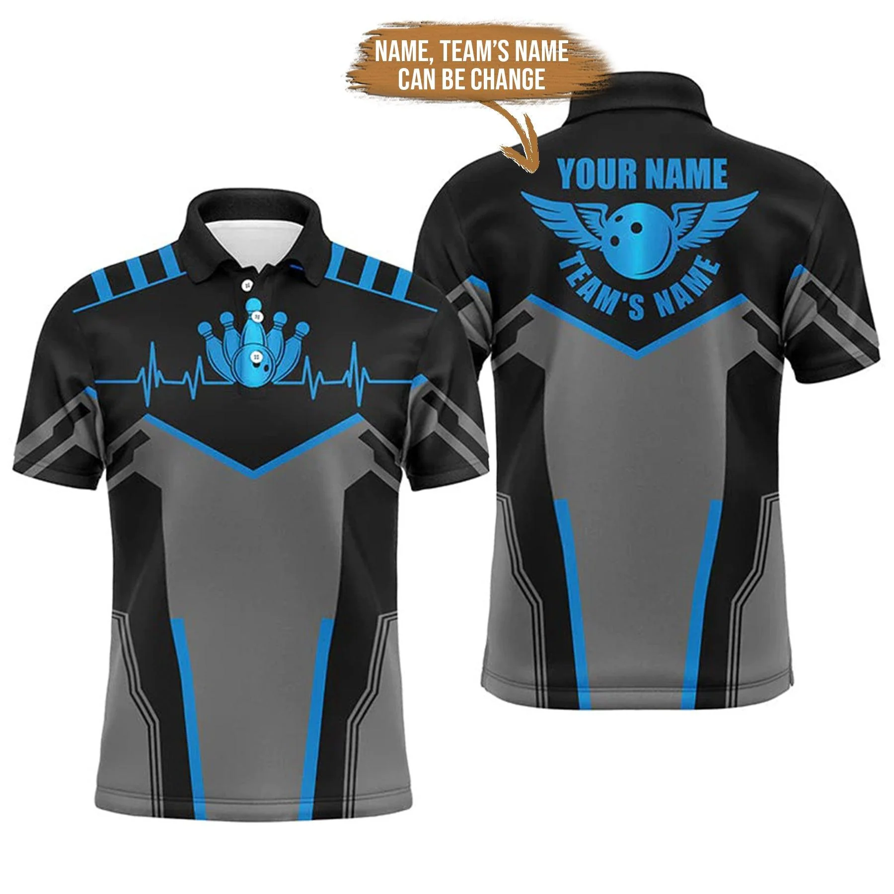 Bowling Custom Men Polo Shirt - Custom Name Bowling Heartbeat Team Bowlers Personalized Bowling Polo Shirt - Gift For Friend, Family - Image 2