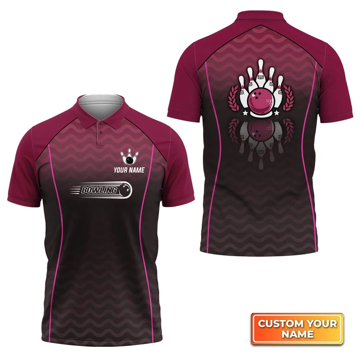 Bowling Custom Men Polo Shirt - Custom Name Bowling Interlaced Pattern Personalized Bowling Polo Shirt - Perfect Gift For Friend, Family