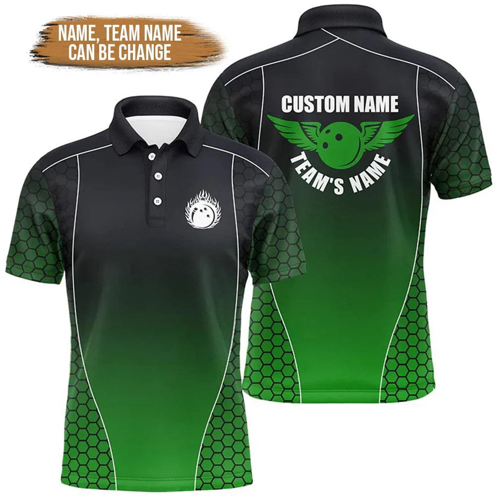 Bowling Custom Men Polo Shirt - Custom Name Bowling Polo Shirts, Flaming Bowling Ball Personalized Bowling Polo Shirt - Perfect Gift For Friend, Family