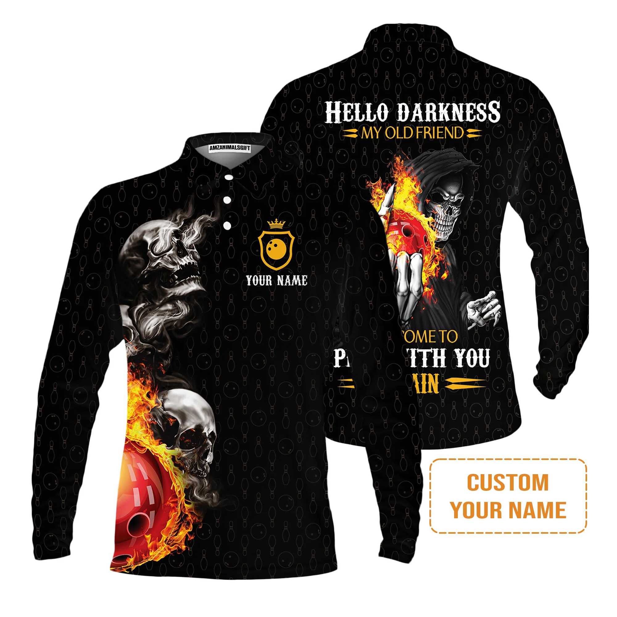 Bowling Custom Men Polo Shirt - Custom Name Bowling Skull Hello Darkness My Old Friend Personalized Bowling Polo Shirt - Perfect Gift For Friend, Family - Image 3