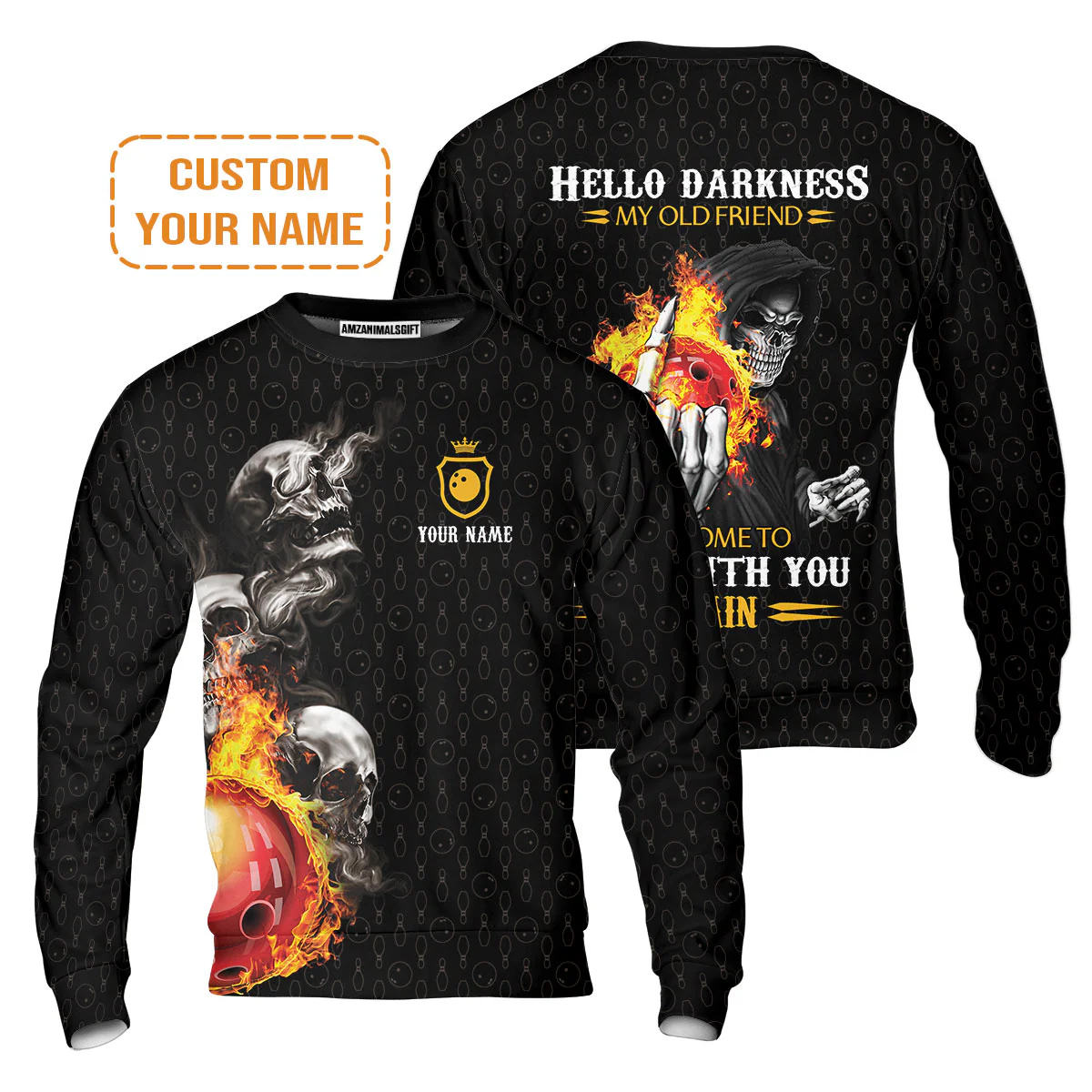 Bowling Custom Men Polo Shirt - Custom Name Bowling Skull Hello Darkness My Old Friend Personalized Bowling Polo Shirt - Perfect Gift For Friend, Family - Image 6