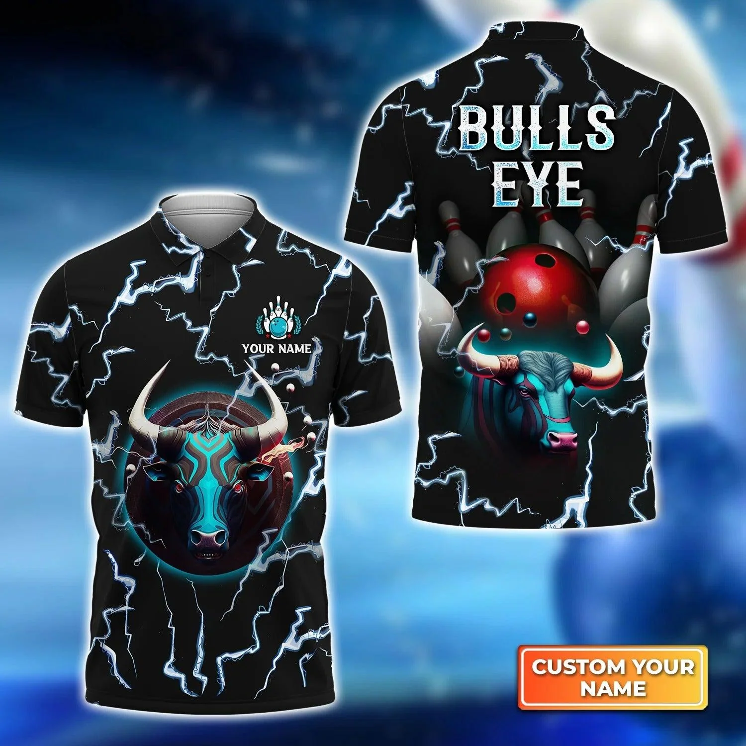 Bowling Custom Men Polo Shirt - Custom Name Bulls Eye Red Bowling Ball Team Personalized Bowling Polo Shirt - Perfect Gift For Friend, Family