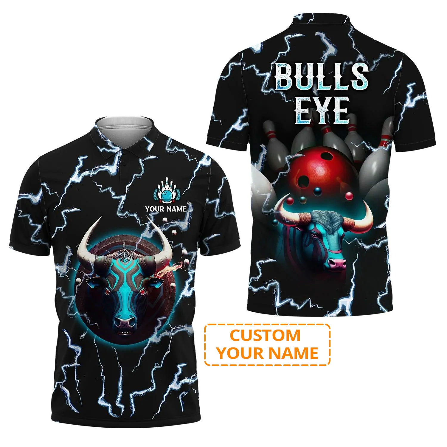 Bowling Custom Men Polo Shirt - Custom Name Bulls Eye Red Bowling Ball Team Personalized Bowling Polo Shirt - Perfect Gift For Friend, Family - Image 2