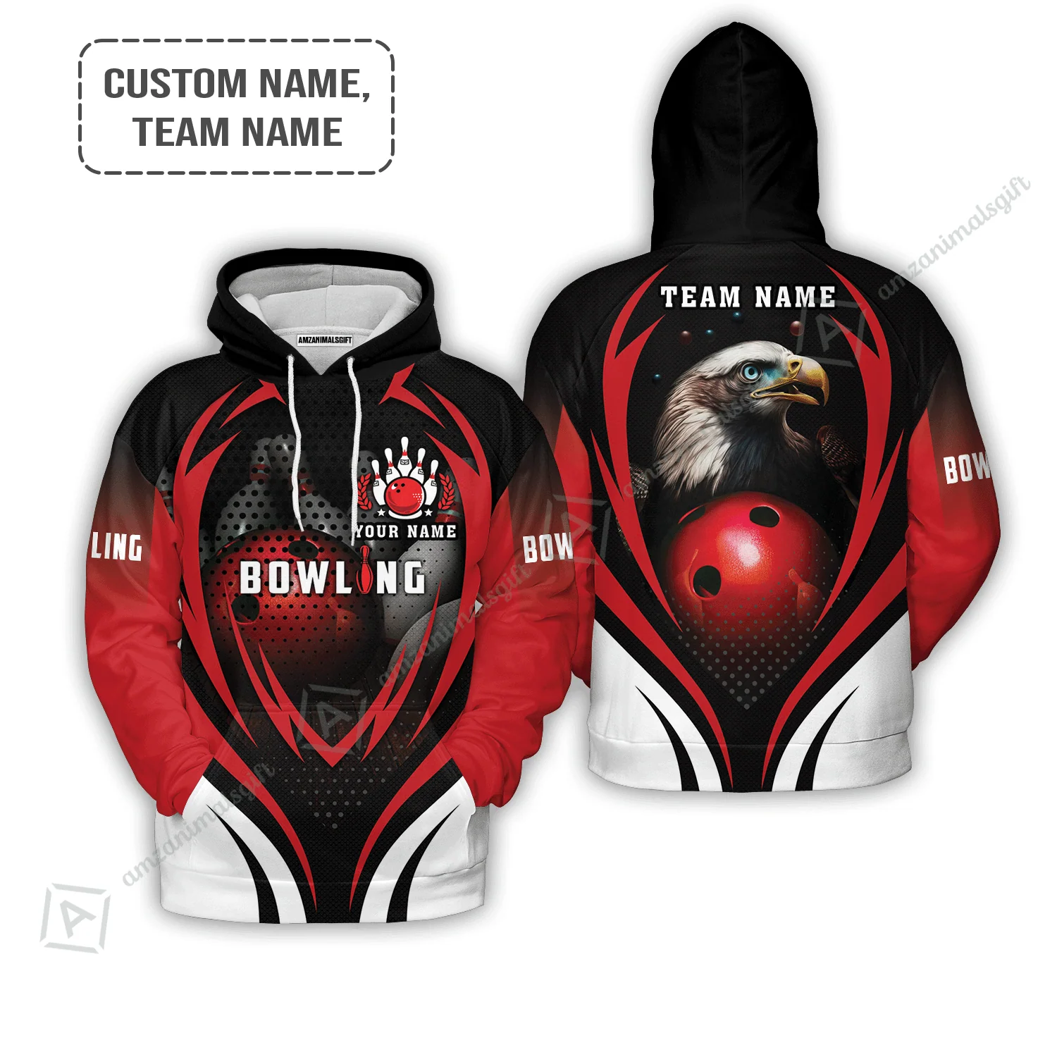 Bowling Custom Men Polo Shirt - Custom Name Eagle Bowling Team With Red Ball Personalized Bowling Polo Shirt - Perfect Gift For Friend, Family - Image 4
