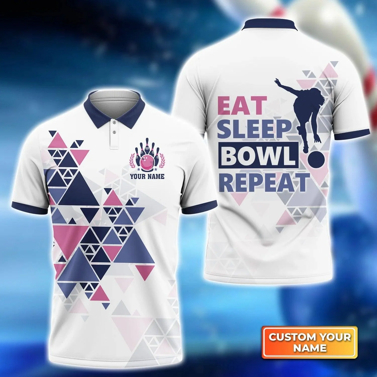 Bowling Custom Men Polo Shirt - Custom Name Eat Sleep Bowl Repeat Personalized Bowling Polo Shirt - Perfect Gift For Friend, Family
