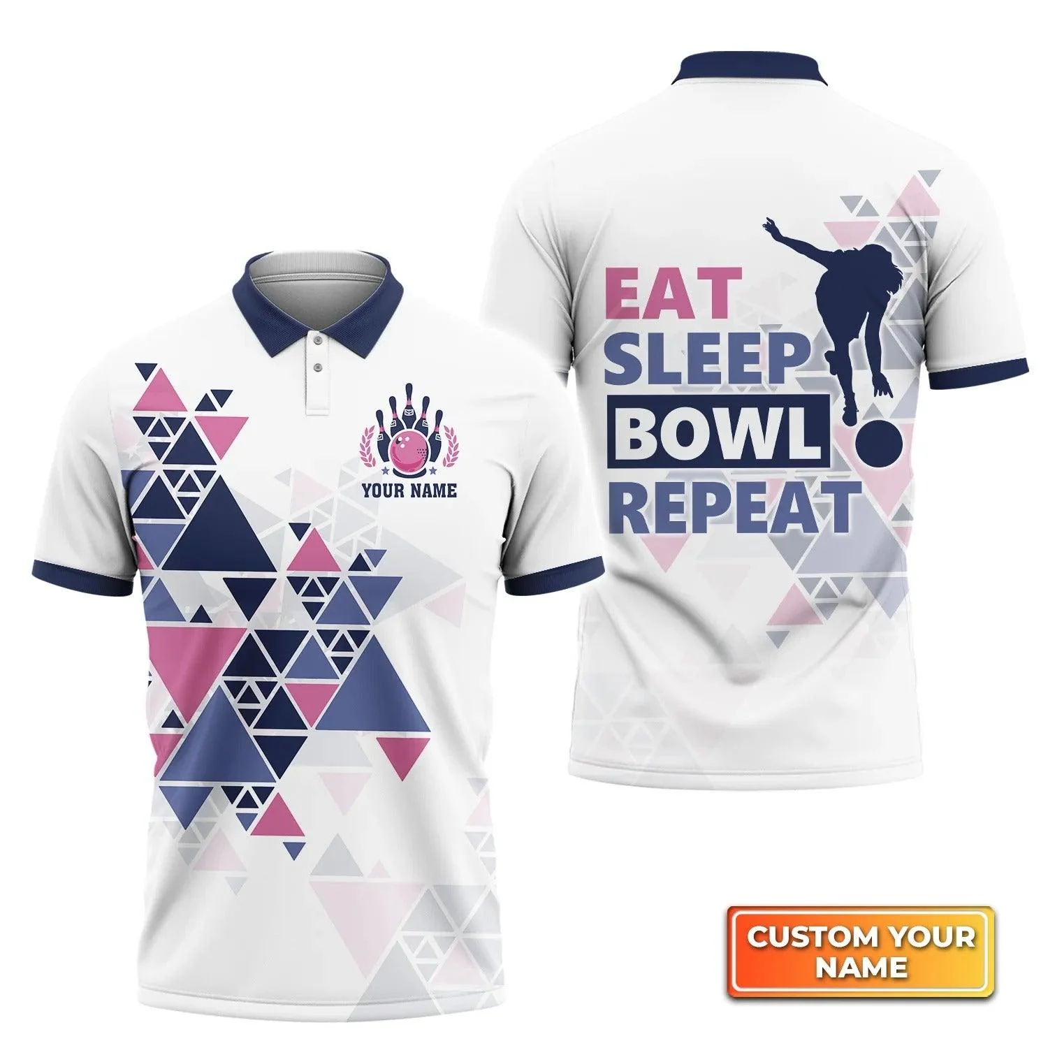 Bowling Custom Men Polo Shirt - Custom Name Eat Sleep Bowl Repeat Personalized Bowling Polo Shirt - Perfect Gift For Friend, Family - Image 2