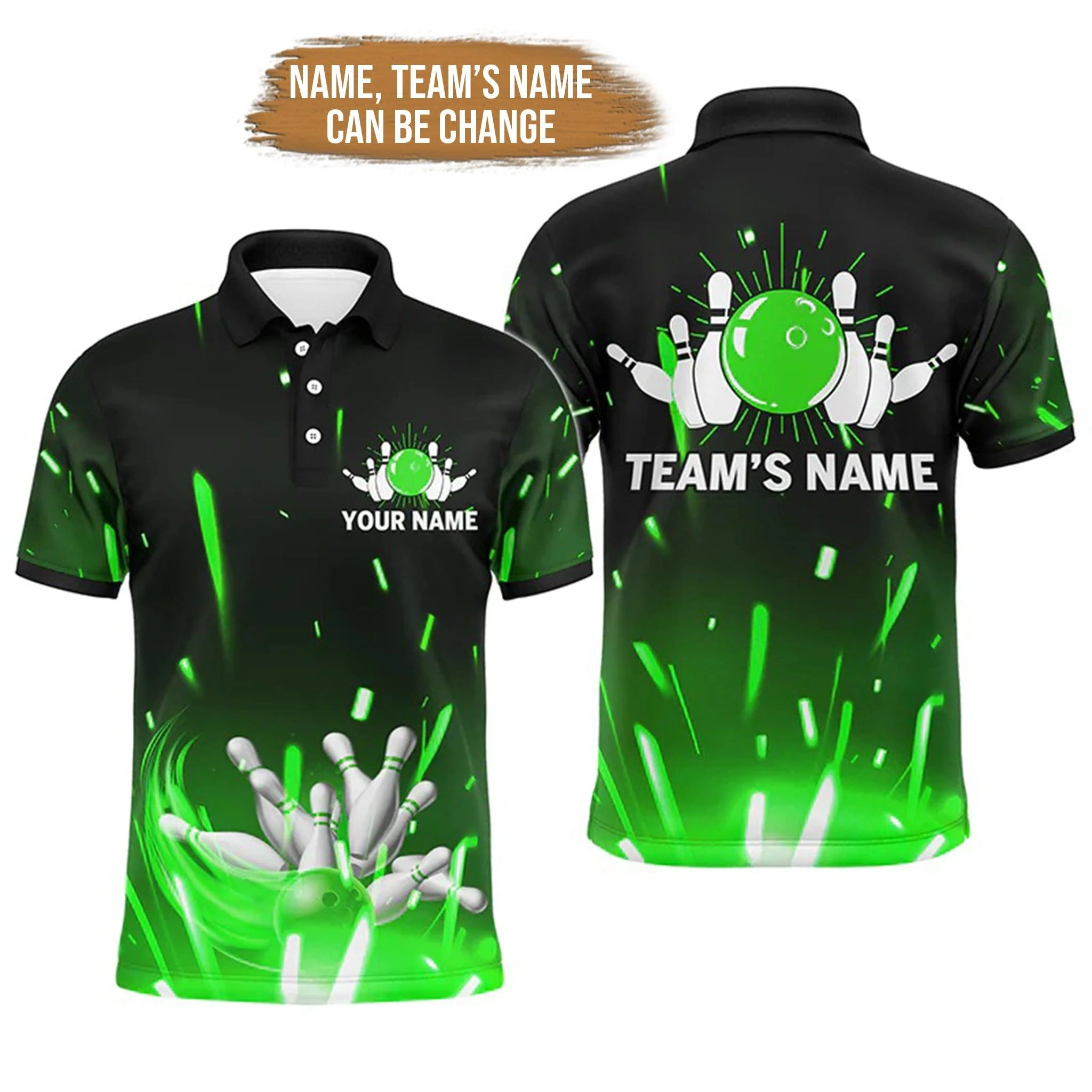 Bowling Custom Men Polo Shirt - Custom Name Flame Bowling Ball and Pins Personalized Bowling Polo Shirt - Gift For Friend, Family - Image 3
