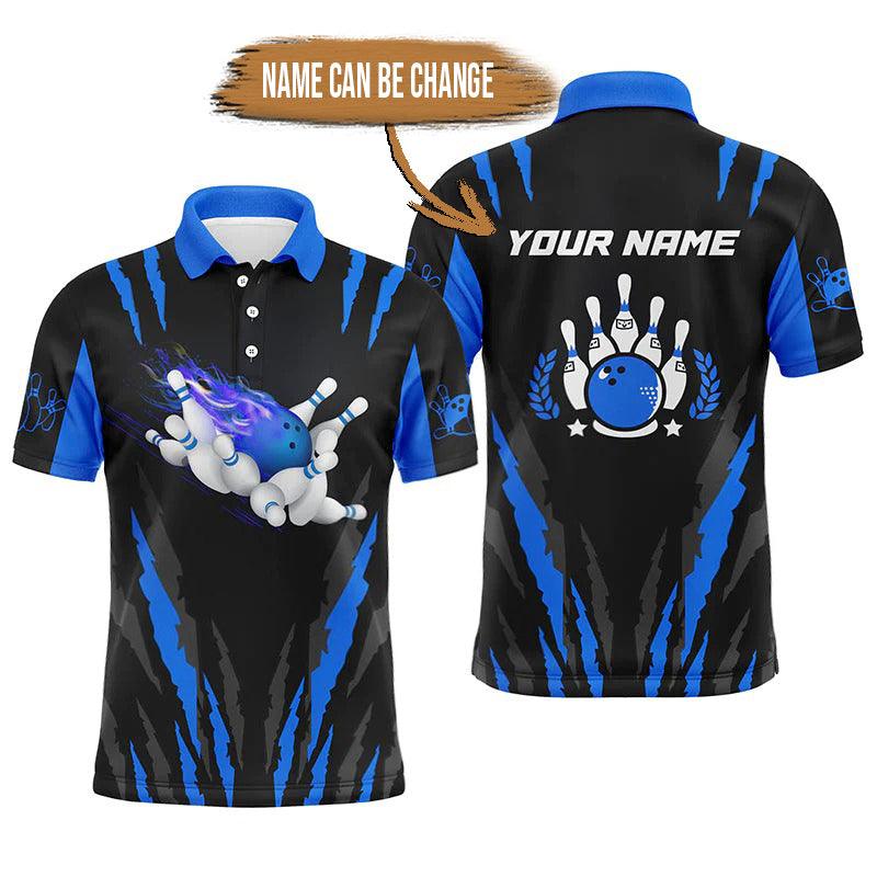Bowling Custom Men Polo Shirt - Custom Name Flame Bowling Ball and Pins Personalized Bowling Polo Shirt - Gift For Friend, Family - Image 2