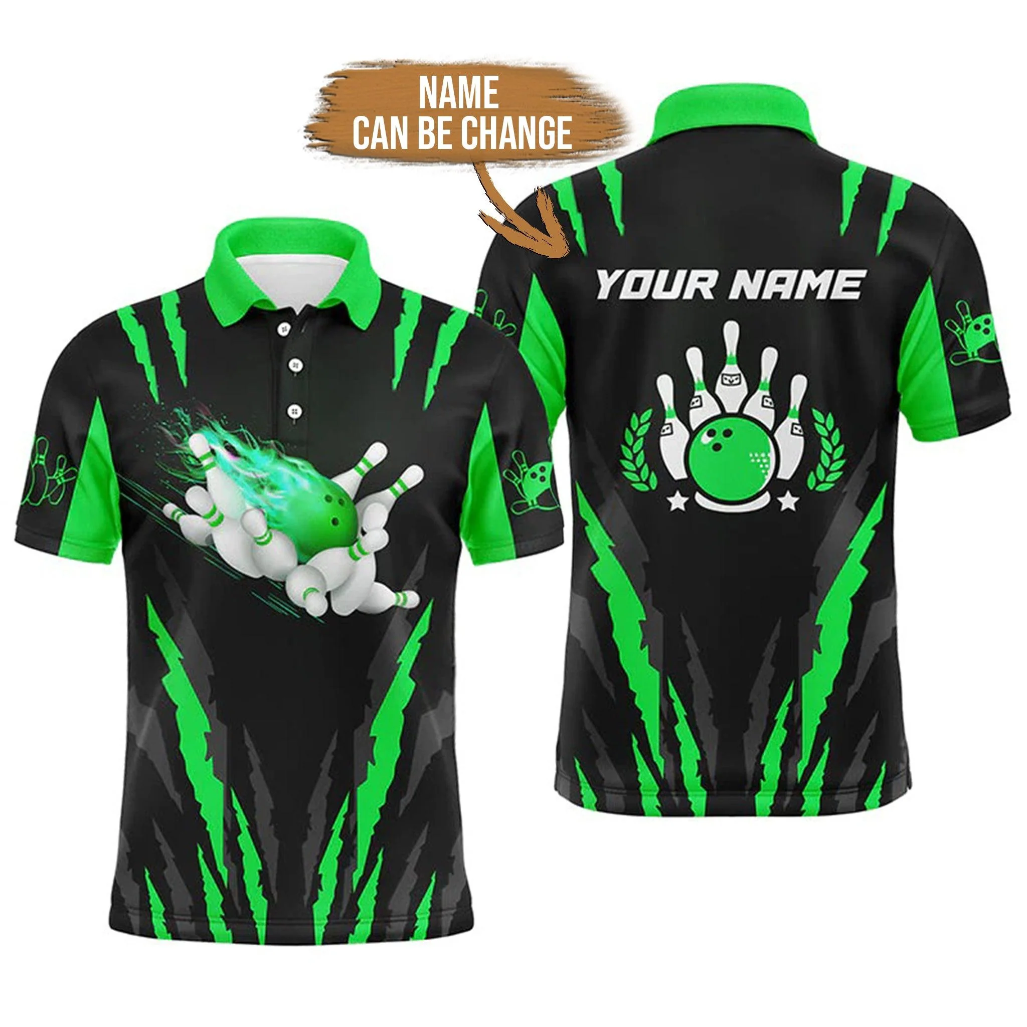 Bowling Custom Men Polo Shirt - Custom Name Flame Bowling Ball and Pins Personalized Bowling Polo Shirt - Perfect Gift For Friend, Family