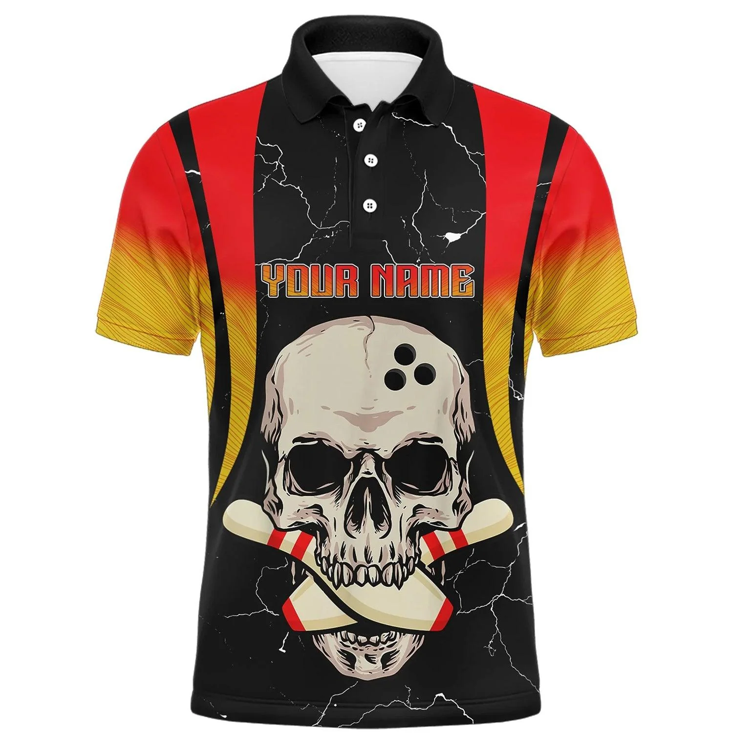 Bowling Custom Men Polo Shirt - Custom Name Men Skull Bowling Personalized Bowling Polo Shirt - Perfect Gift For Friend, Family - Image 2