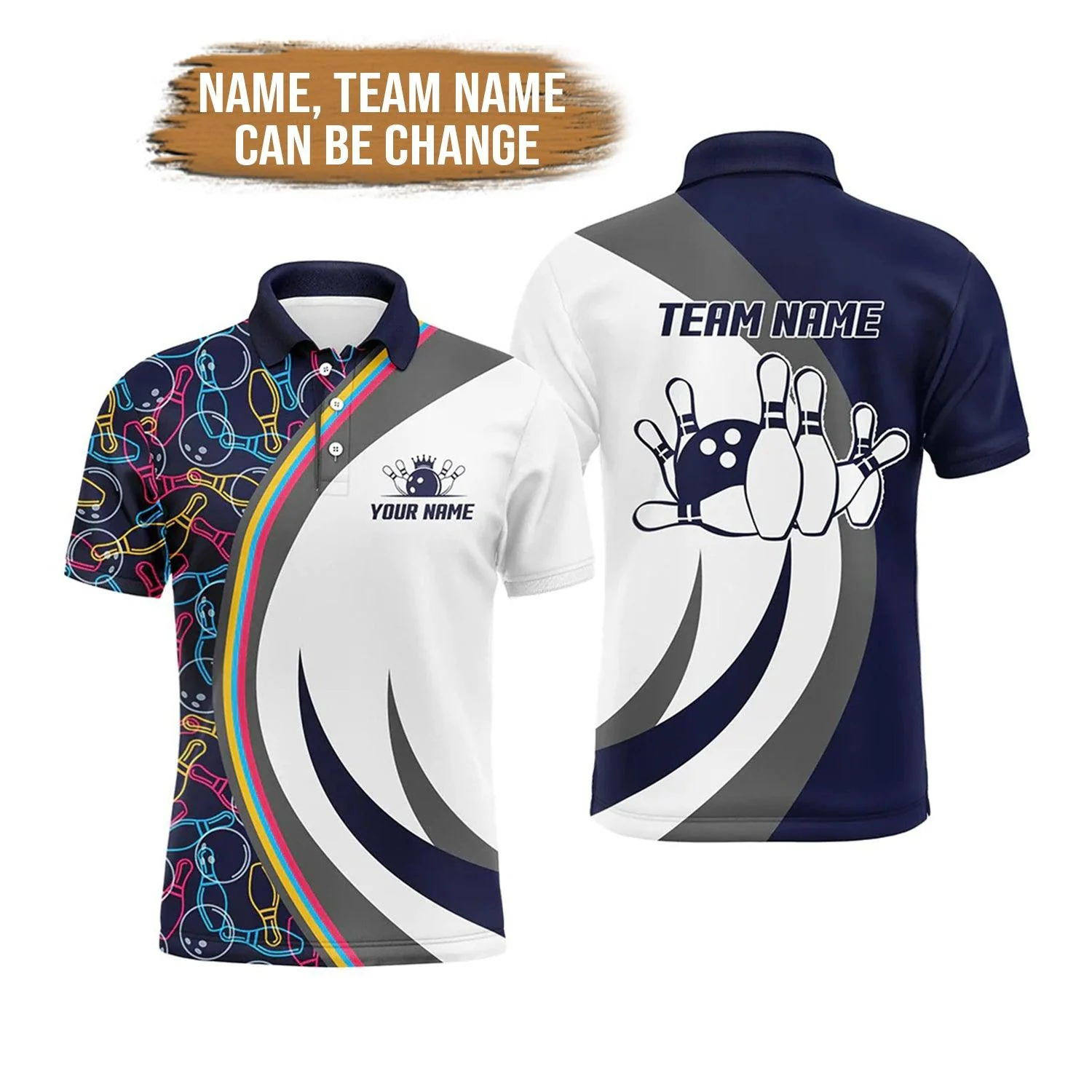 Bowling Custom Men Polo Shirt - Custom Name Navy Personalized Bowling Polo Shirt - Perfect Gift For Friend, Family