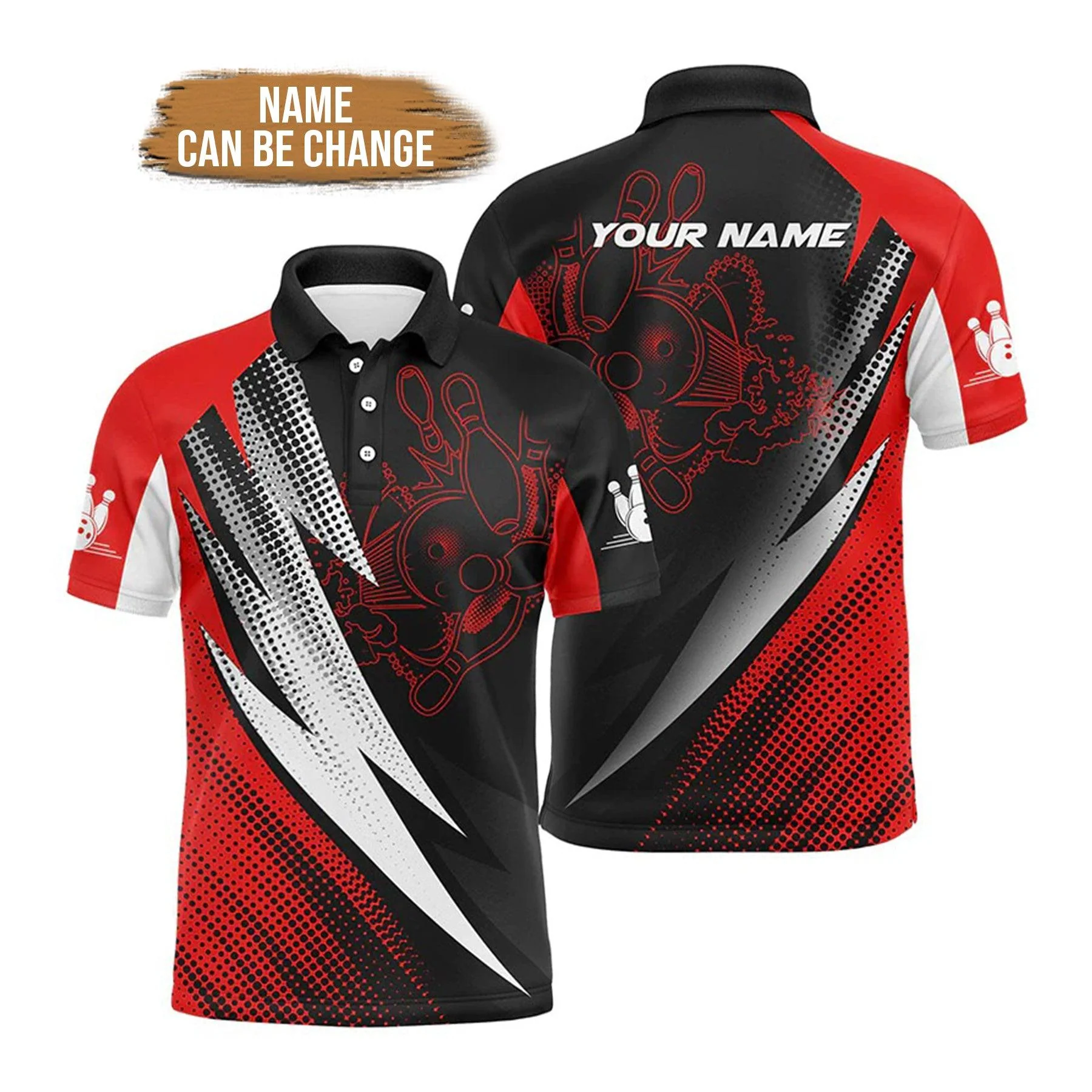 Bowling Custom Men Polo Shirt - Custom Name Red & Black Bowling Balls And Pins Personalized Bowling Polo Shirt - Perfect Gift For Friend, Family