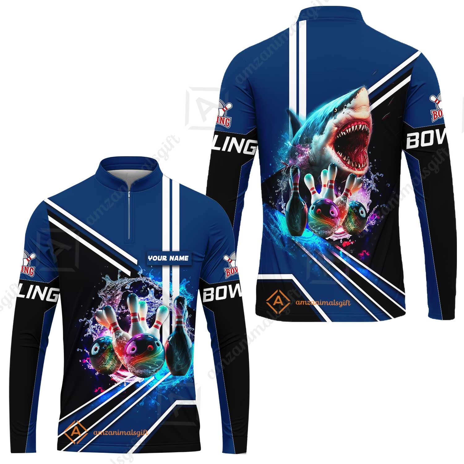 Bowling Custom Men Polo Shirt - Custom Name Shark Team Rainbow Bowling Ball And Pins On Water Personalized Bowling Polo Shirt - Image 10