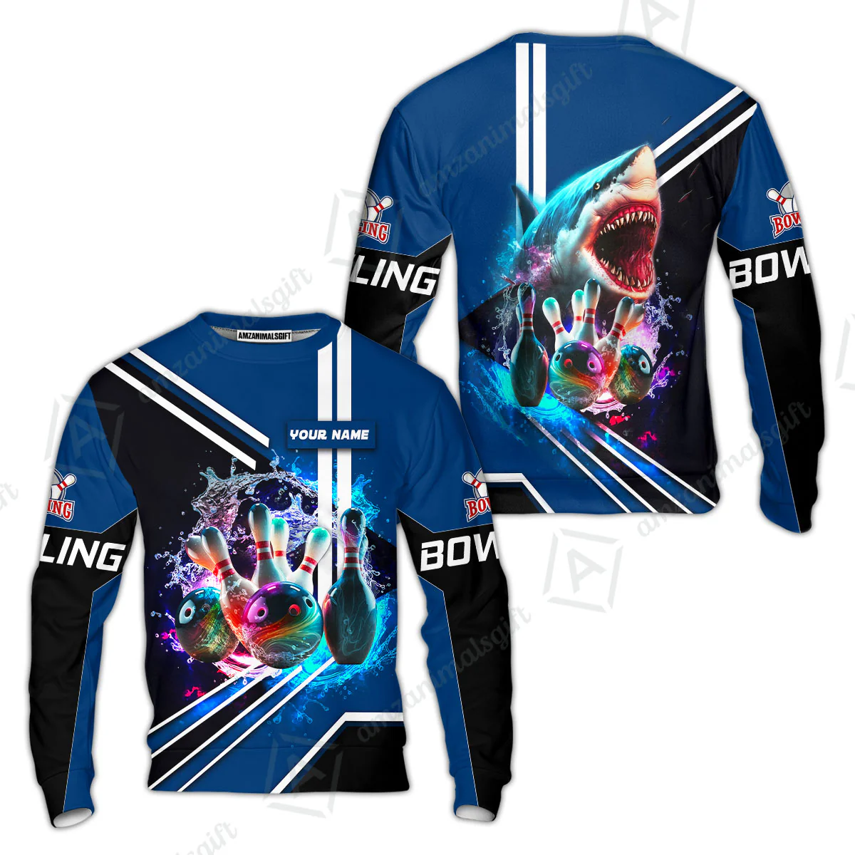 Bowling Custom Men Polo Shirt - Custom Name Shark Team Rainbow Bowling Ball And Pins On Water Personalized Bowling Polo Shirt - Image 11