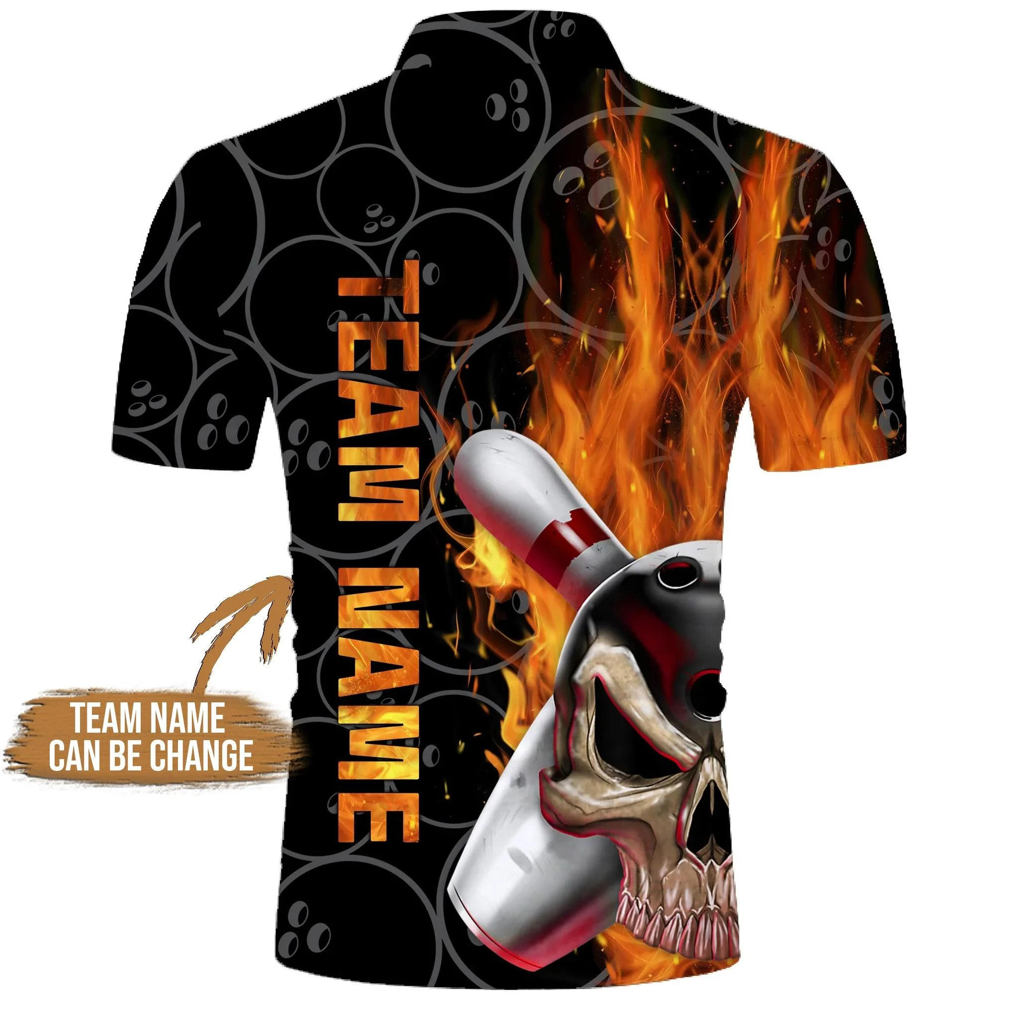 Bowling Custom Men Polo Shirt - Custom Name Skull Flame Personalized Bowling Polo Shirt - Gift For Friend, Family - Image 3