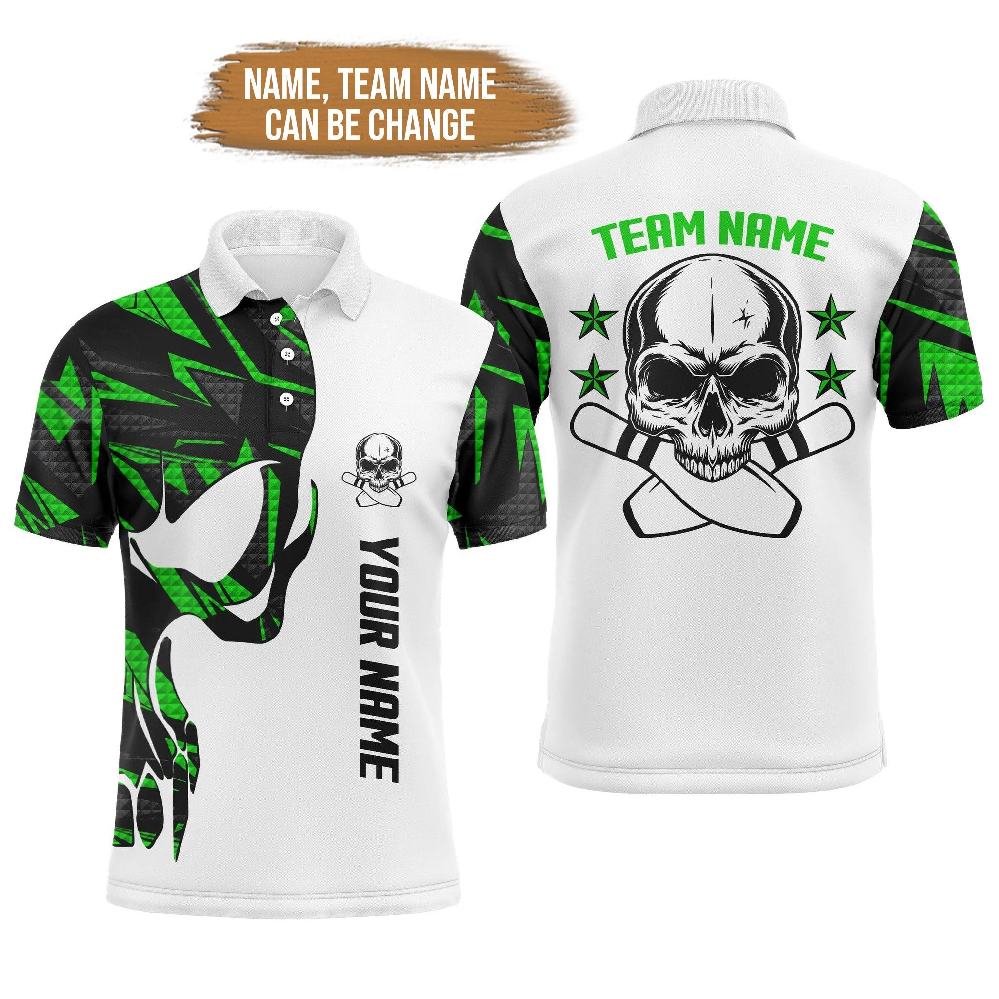 Bowling Custom Men Polo Shirt - Custom Name Skull Personalized Bowling Polo Shirt - Gift For Friend, Family