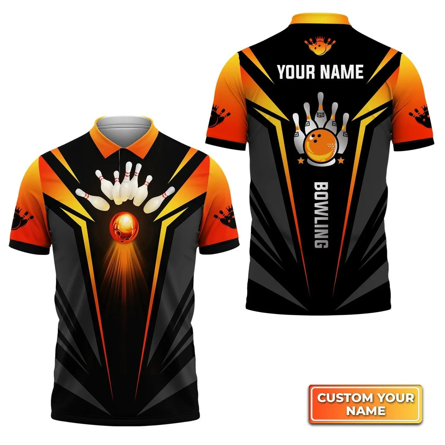 Bowling Custom Men Polo Shirt - Custom Name The Orange Bowling Ball in Flames Personalized Bowling Polo Shirt - Perfect Gift For Friend, Family