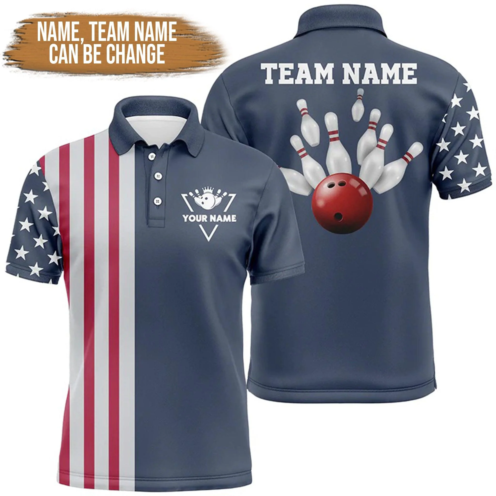 Bowling Custom Men Polo Shirt - Custom Name vintage Bowling polo shirts for Men American Flag Patriotic Personalized Bowling Polo Shirt - Perfect Gift For Friend, Family