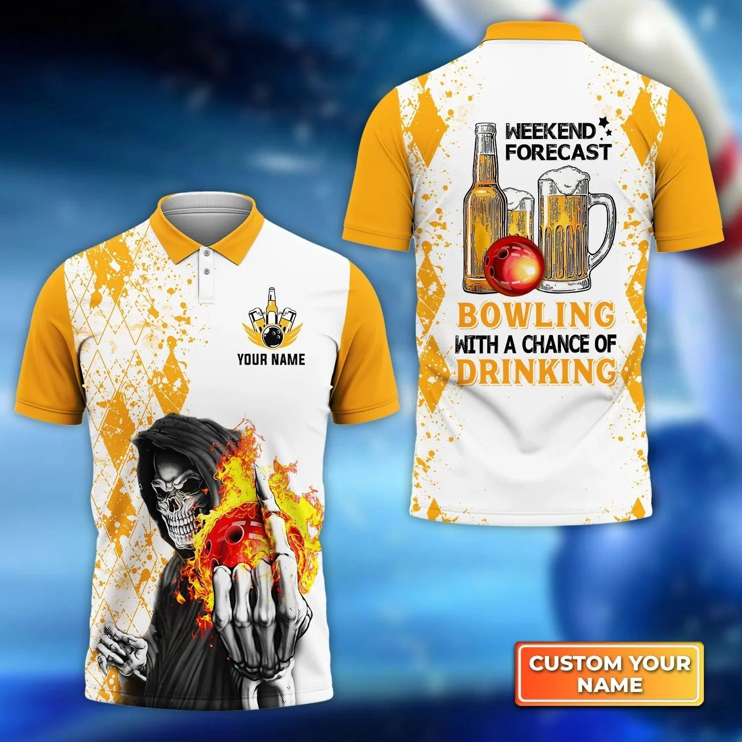 Bowling Custom Men Polo Shirt - Custom Name Weekend Forecast Bowling With A Big Chance of Drinking Personalized Bowling Polo Shirt - Perfect Gift For Friend, Family