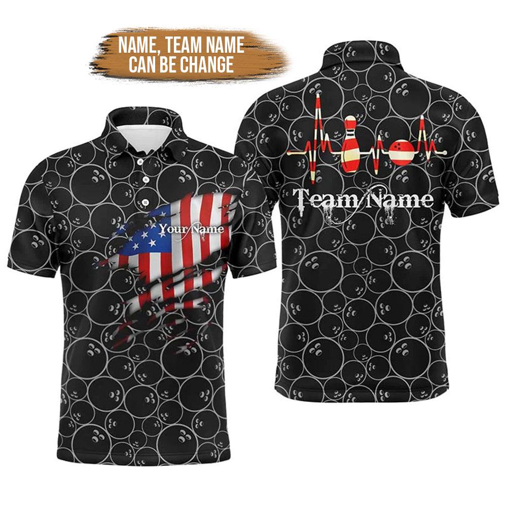 Bowling Custom Men Polo Shirt - Customize Ameircan Flag Bowling Shirts For Men Personalized Bowling Polo Shirt - Perfect Gift For Friend, Family