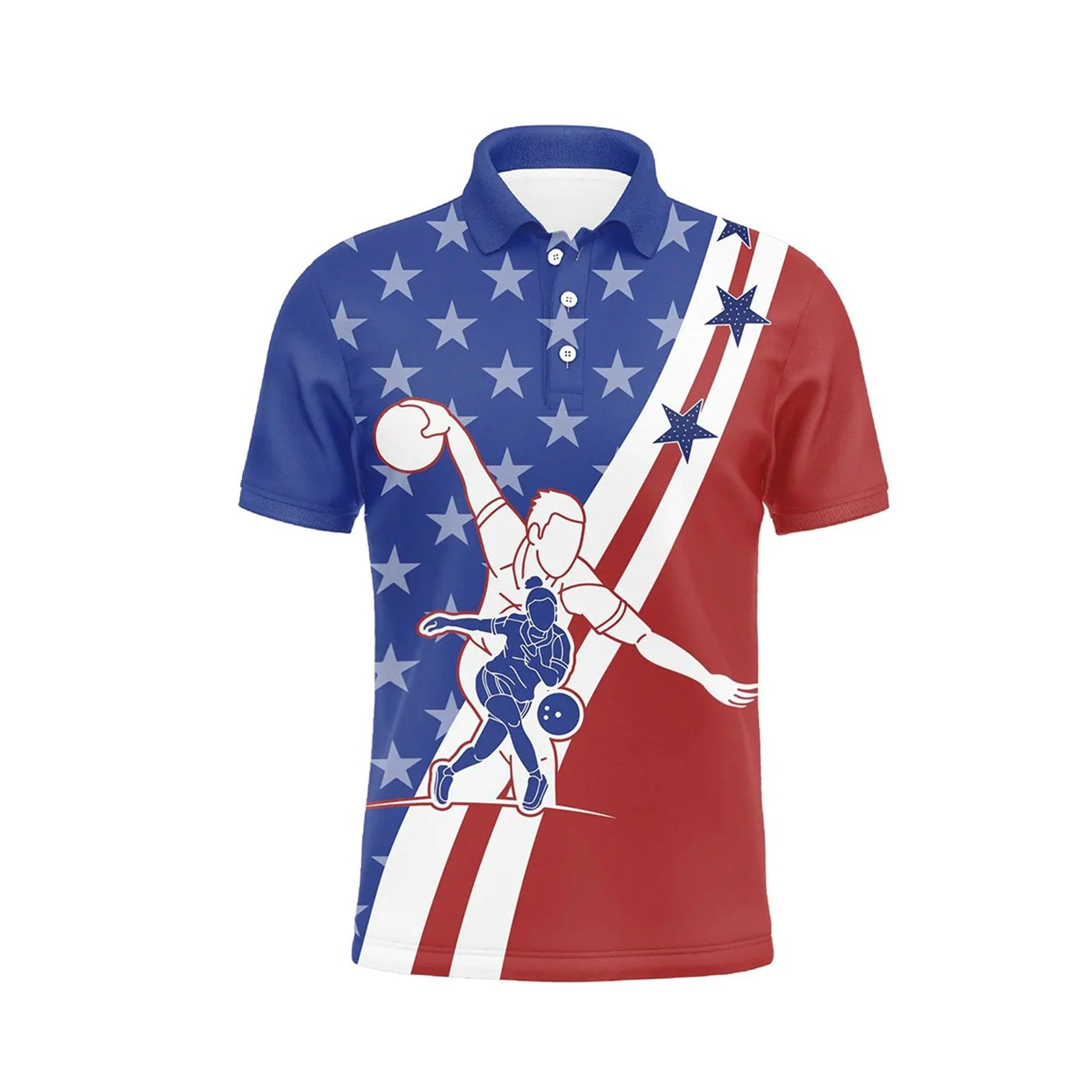 Bowling Custom Men Polo Shirt - Customize American Flag Bowling Personalized Bowling Polo Shirt - Perfect Gift For Friend, Family - Image 2