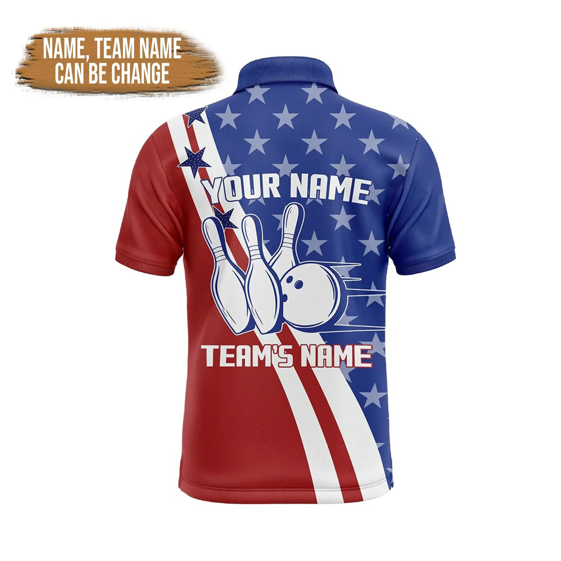 Bowling Custom Men Polo Shirt - Customize American Flag Bowling Personalized Bowling Polo Shirt - Perfect Gift For Friend, Family - Image 3