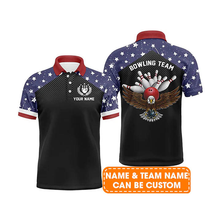 Bowling Custom Men Polo Shirt - Customize American Flag Patriot Vintage Personalized Bowling Polo Shirt - Perfect Gift For Friend, Family - Image 2