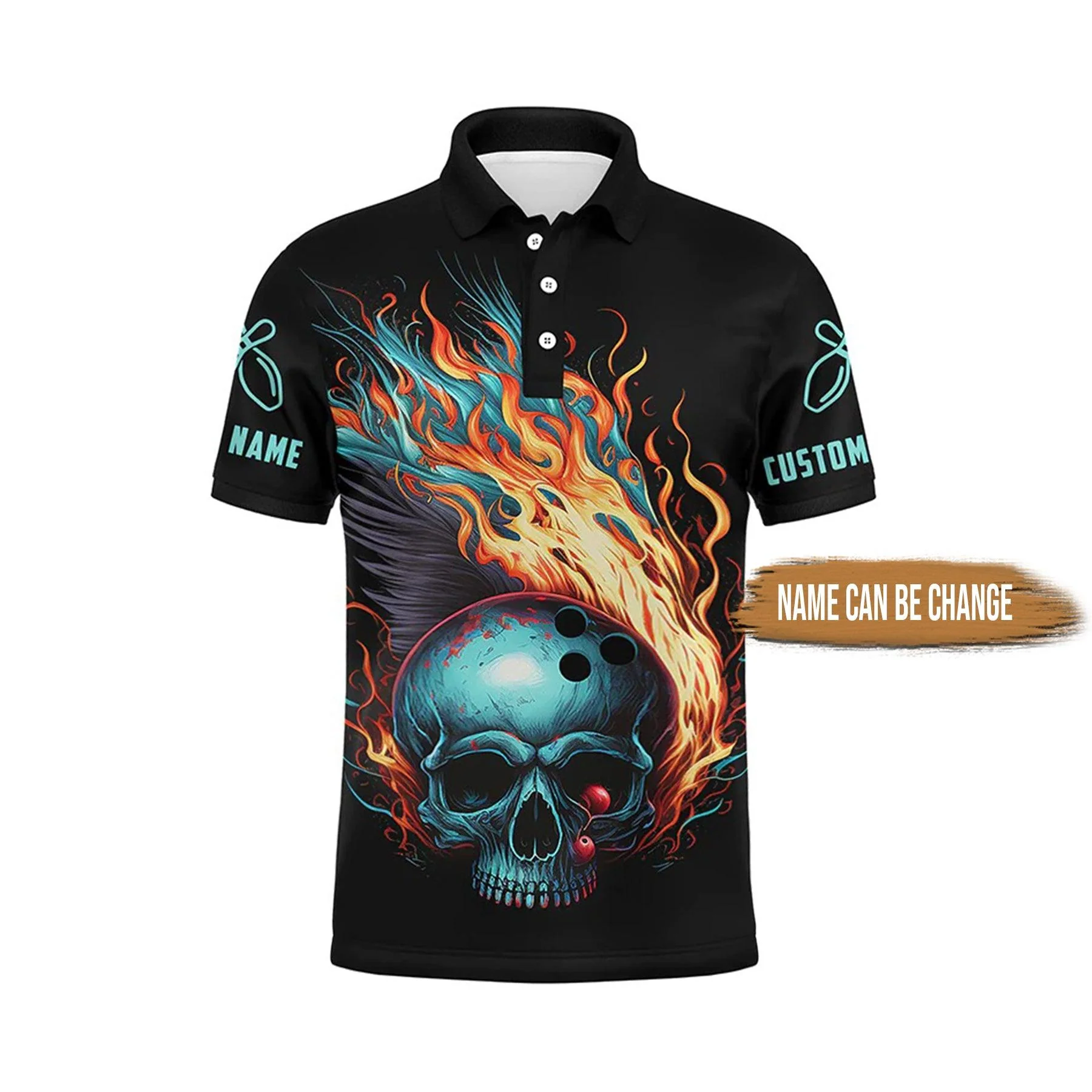 Bowling Custom Men Polo Shirt - Customize Skull Bowling Ball Men'S Bowling Polo Shirts, Flaming Bowler Personalized Polo Shirt - Perfect Gift For Friend, Family