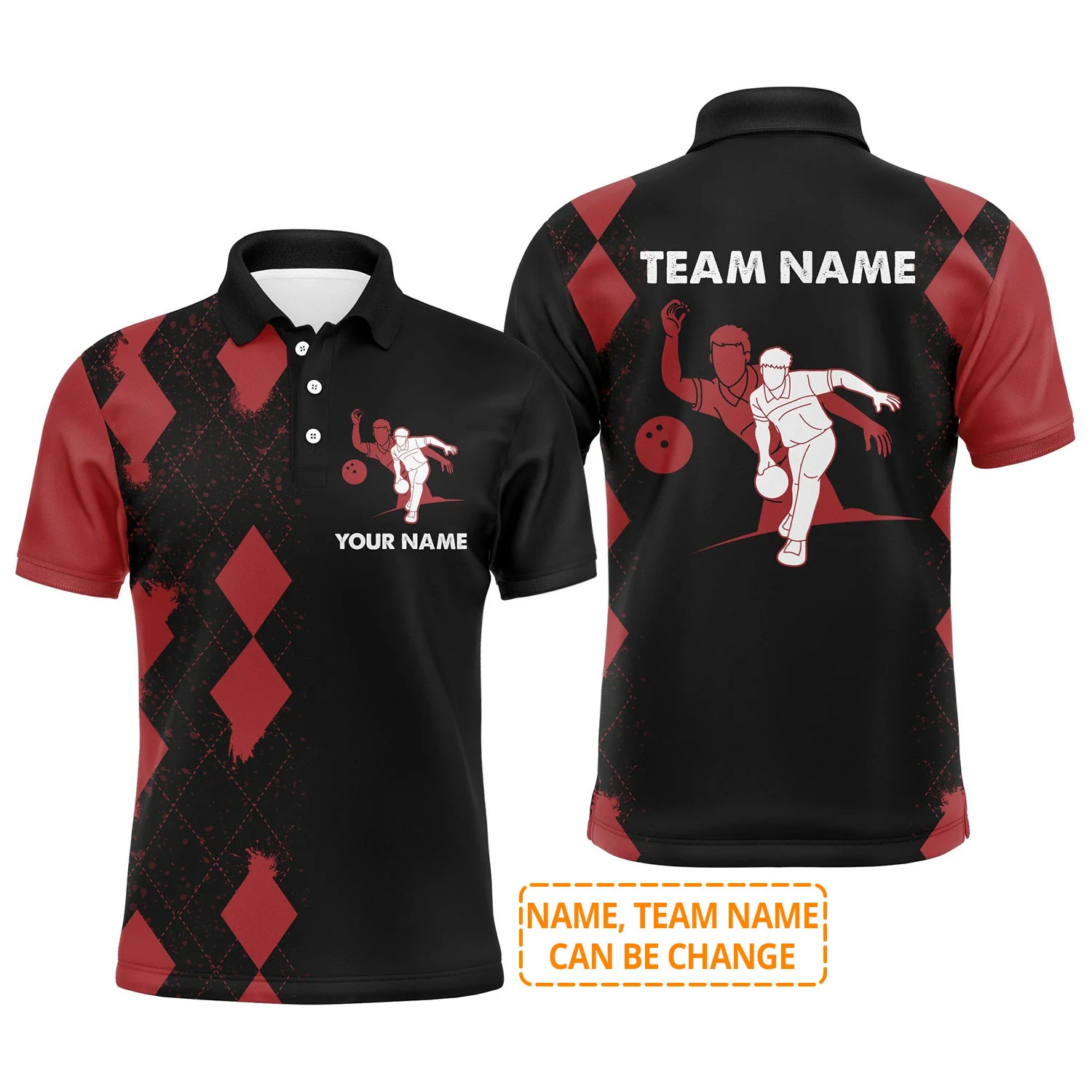 Bowling Custom Men Polo Shirt - Red & Black Bowler Team Personalized Bowling Polo Shirt - Gift For Friend, Family - Image 2